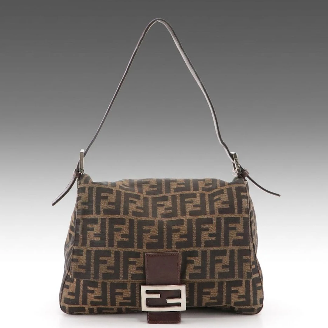 Fendi Tobacco FF Zucca Jacquard and Leather Mamma Baguette Shoulder Bag