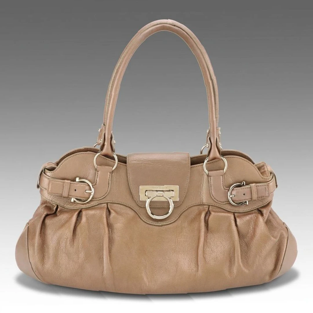Salvatore Ferragamo Metallic Leather Marisa Shoulder Bag with Gancini Hardware
