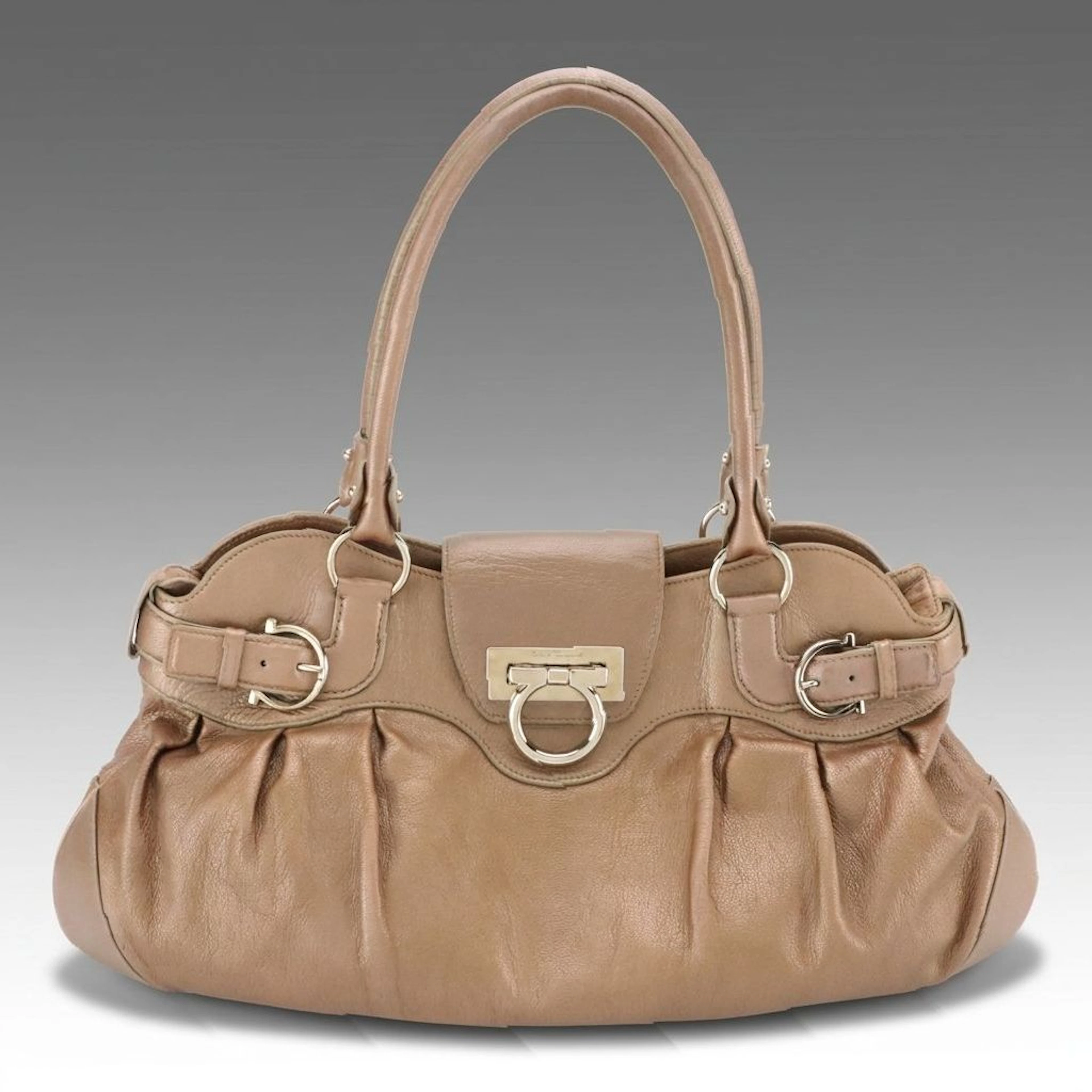 Salvatore Ferragamo Metallic Leather Marisa Shoulder Bag with Gancini Hardware