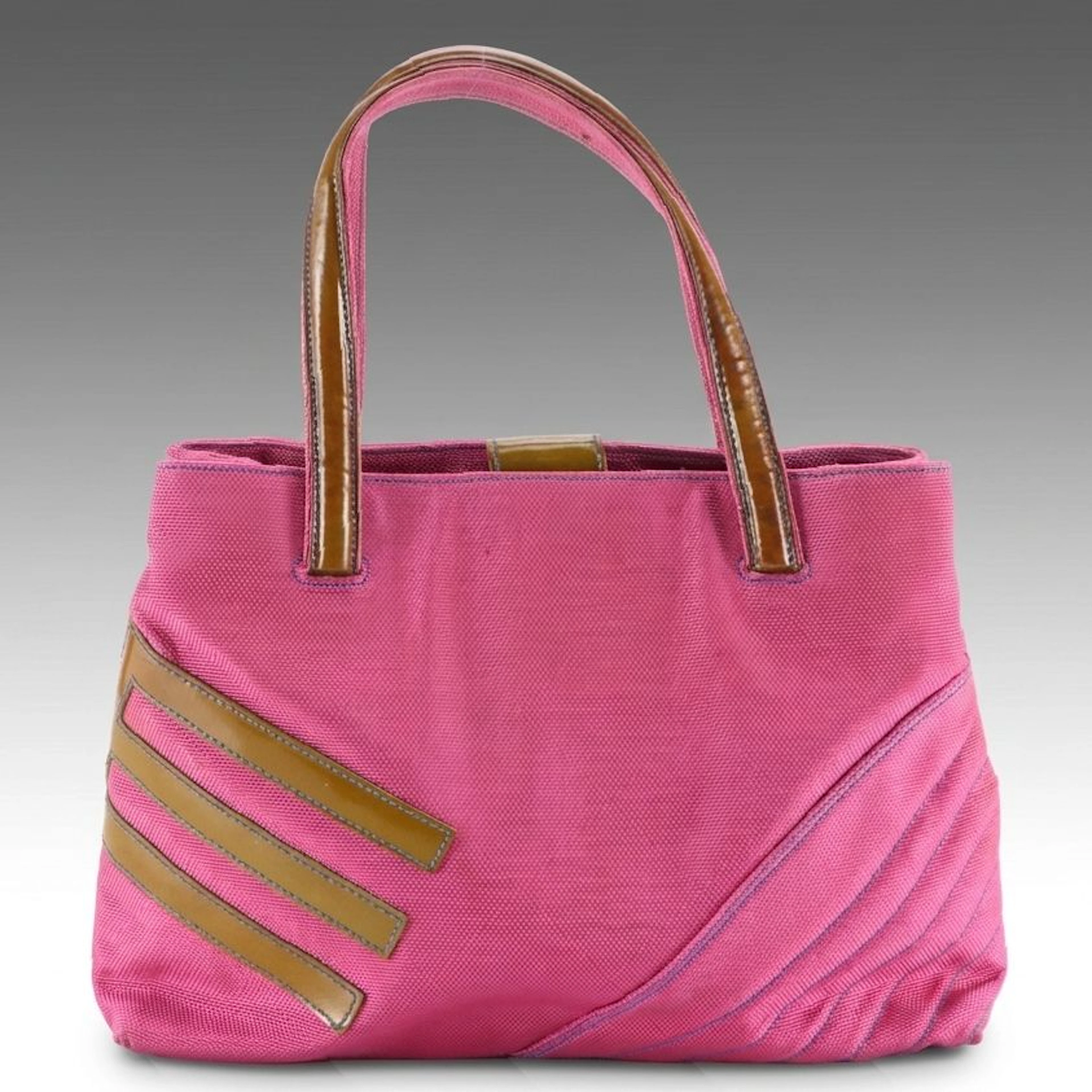 ETRO Middle Zip Tote Bag in Pink Canvas with Patent Leather E and Accents