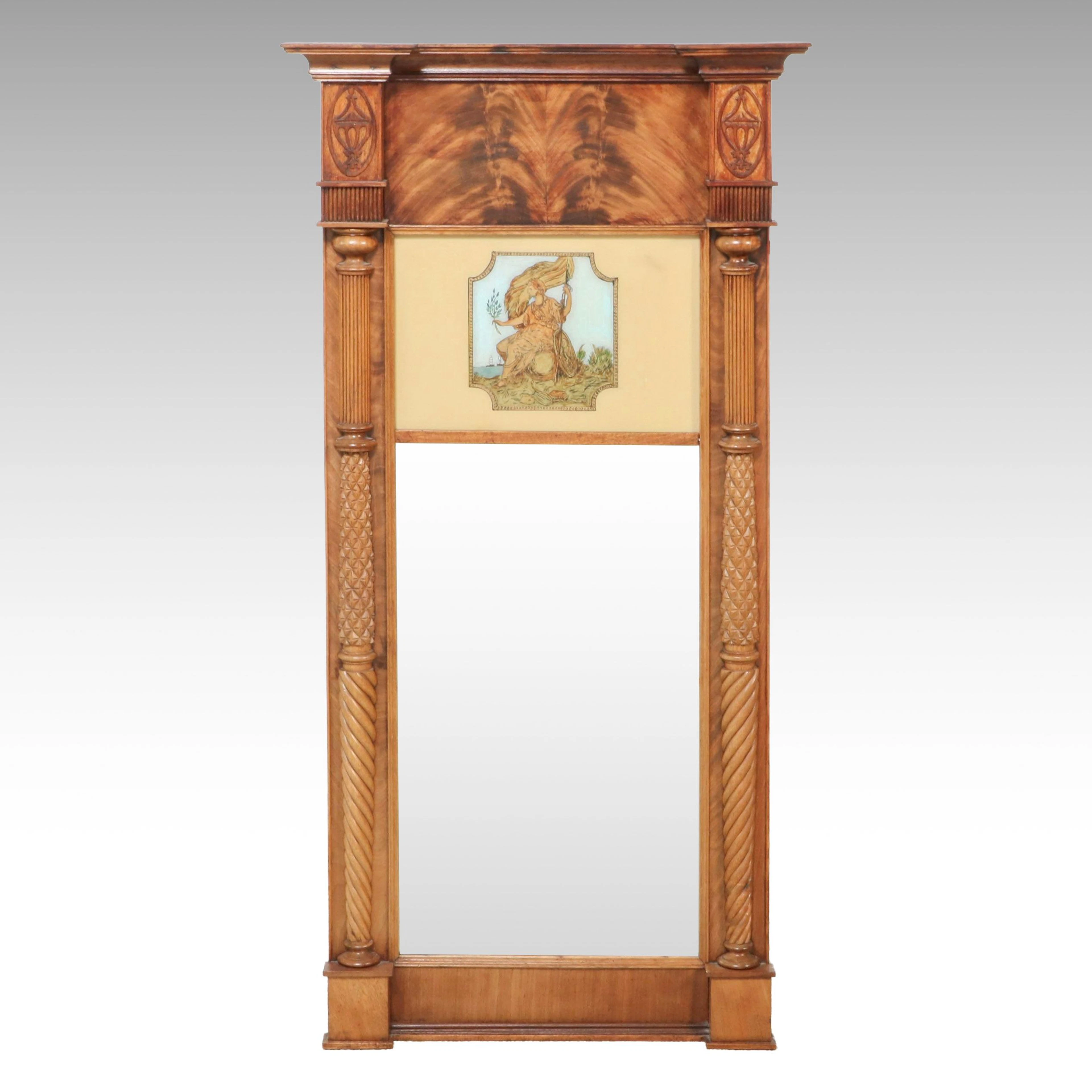 American Empire Style Mahogany Trumeau Mirror, Mid to Late 19th Century
