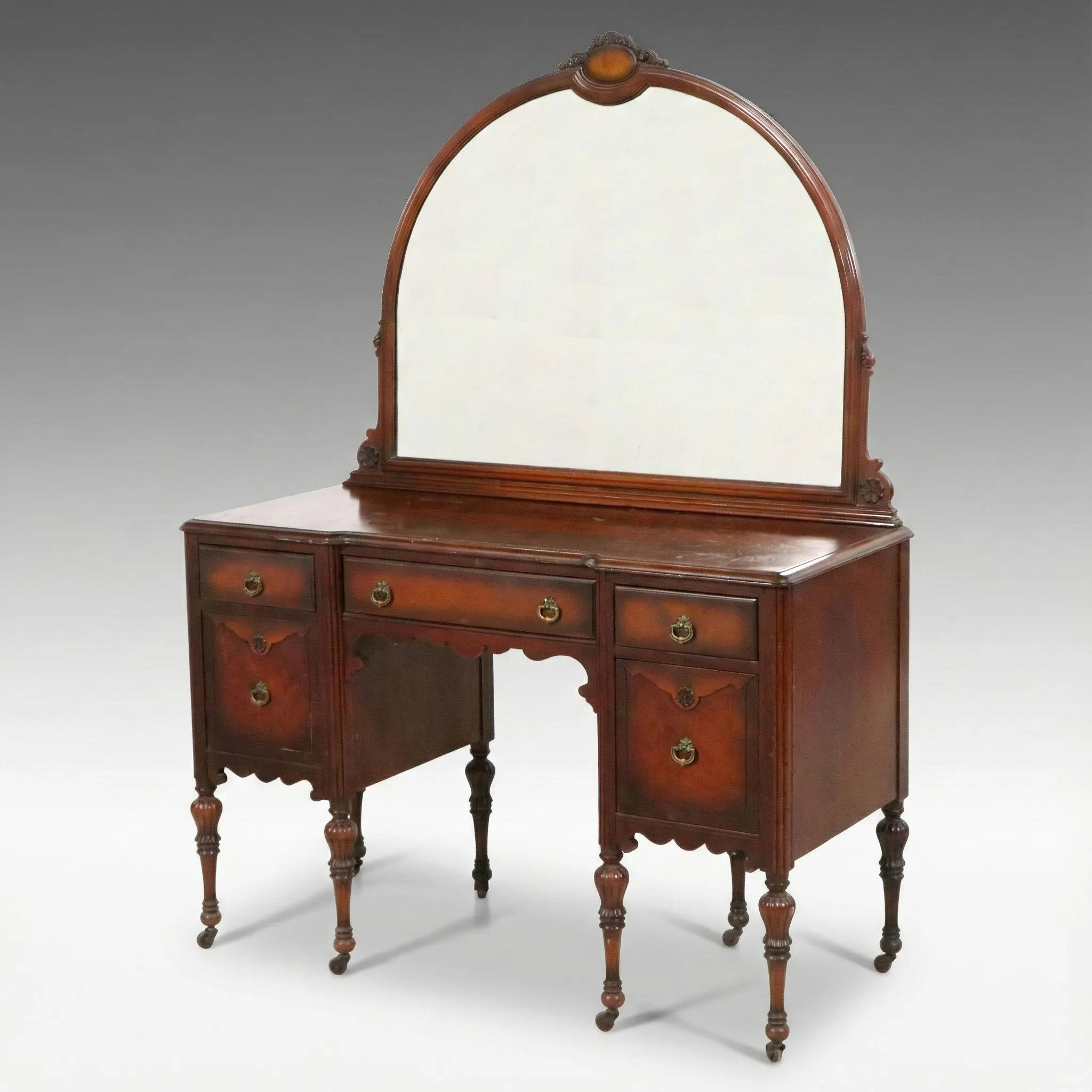 Al. Carlson Mfg. Co. Art Deco Walnut Vanity with Mirror, Early 20th