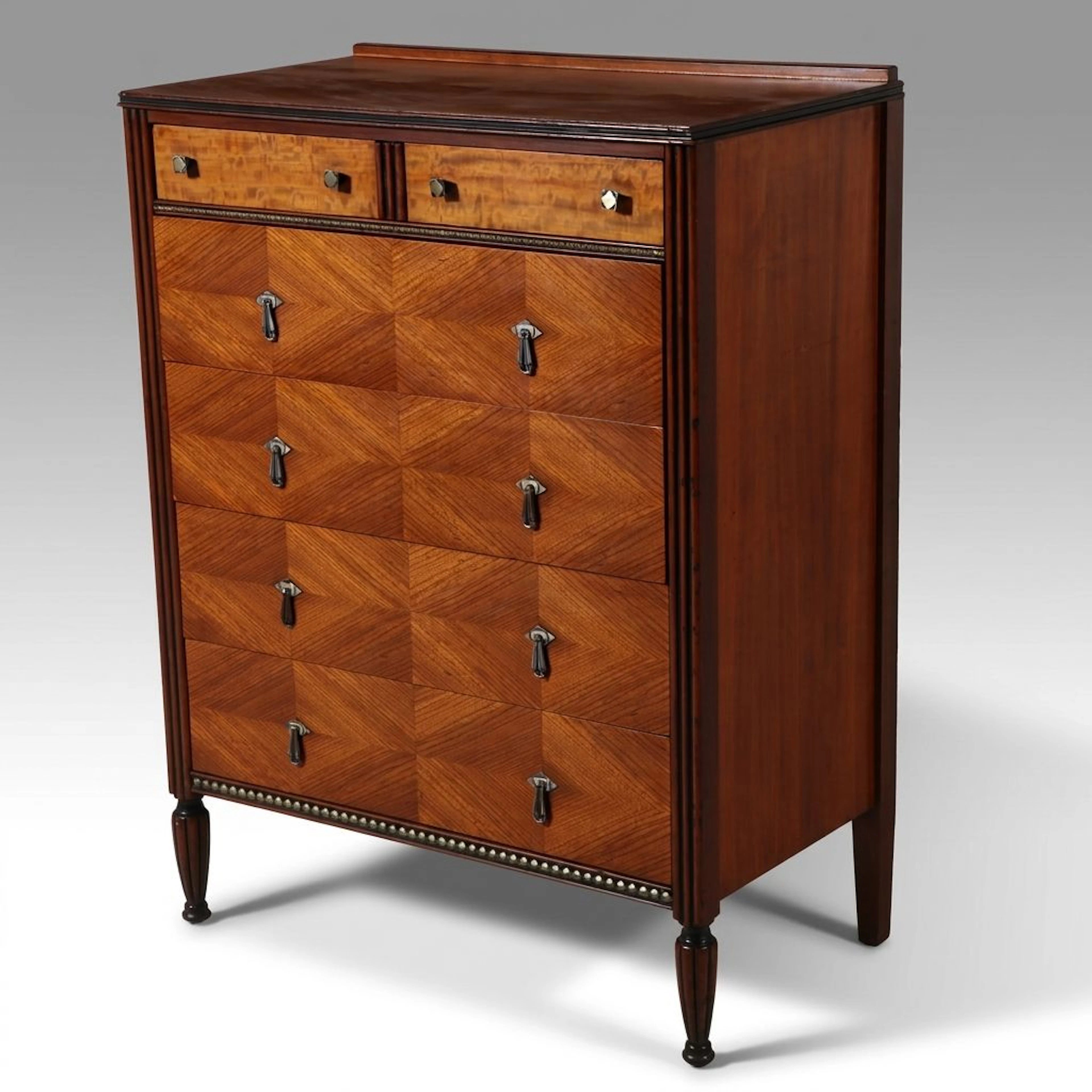 American Art Deco Walnut Veneered Tall Dresser, 1930s