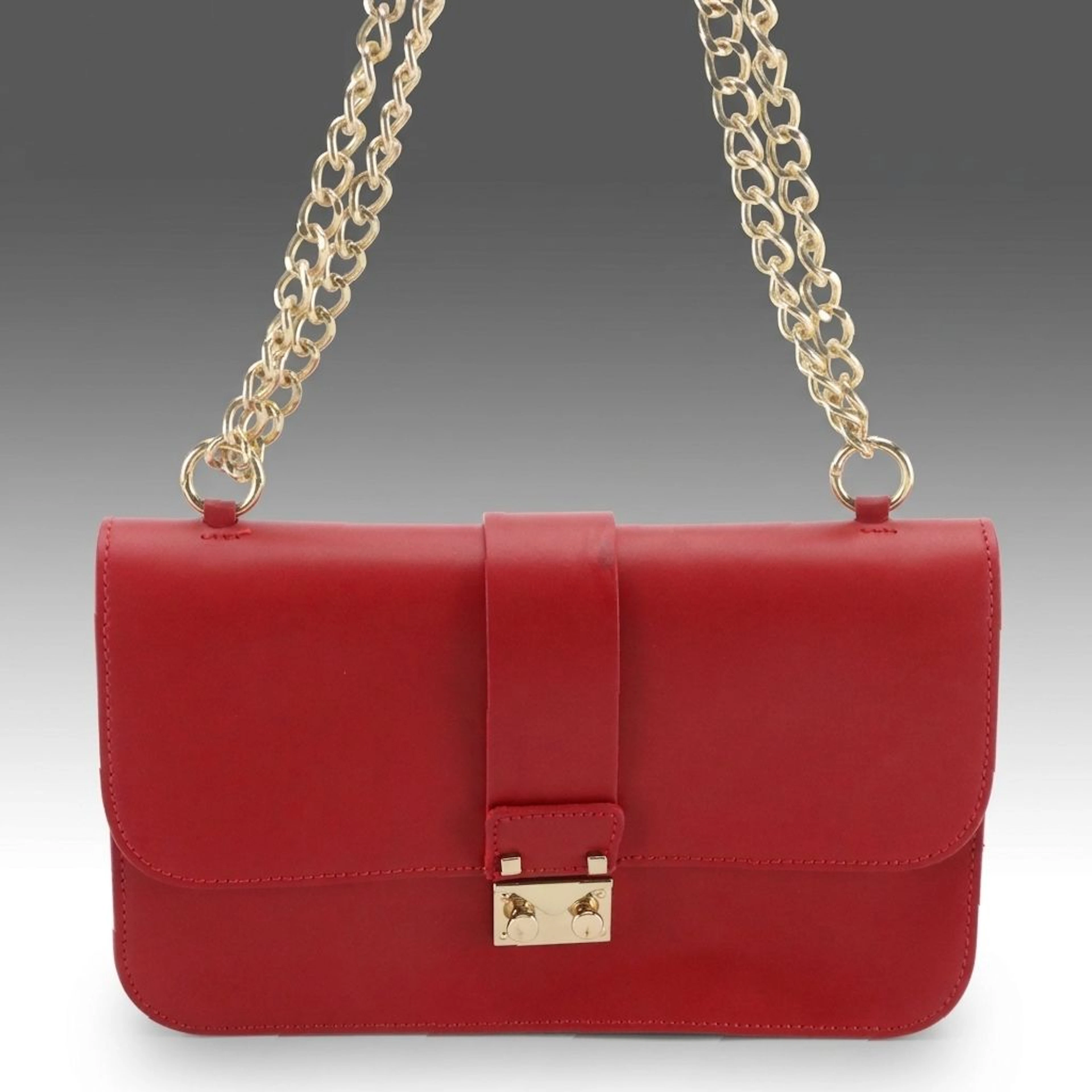 Alessandro Mari Lock Flap Chain Bag in Red Smooth Leather