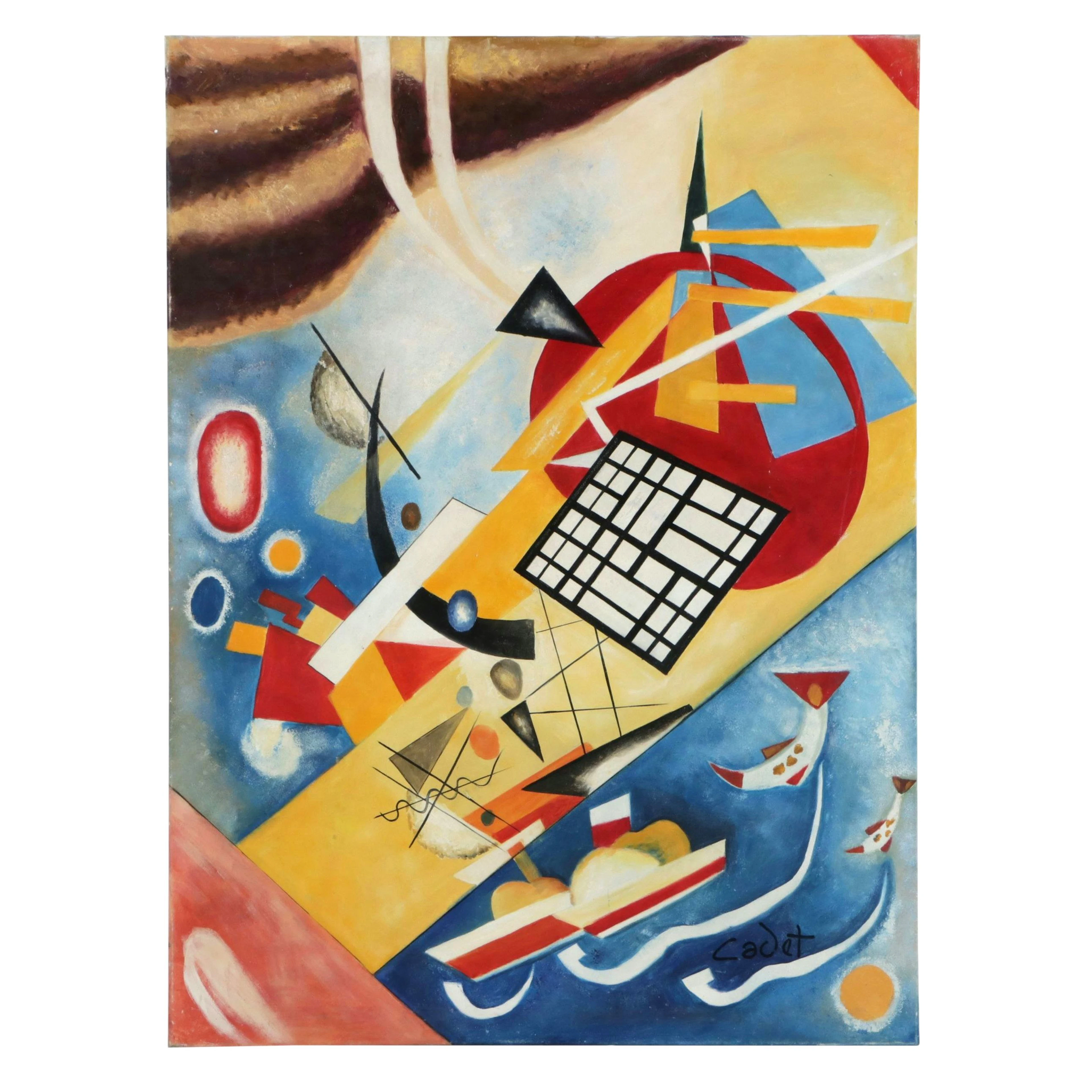 After Wassily Kandinsky Oil on Canvas Copy "Black Grid," 21st Century