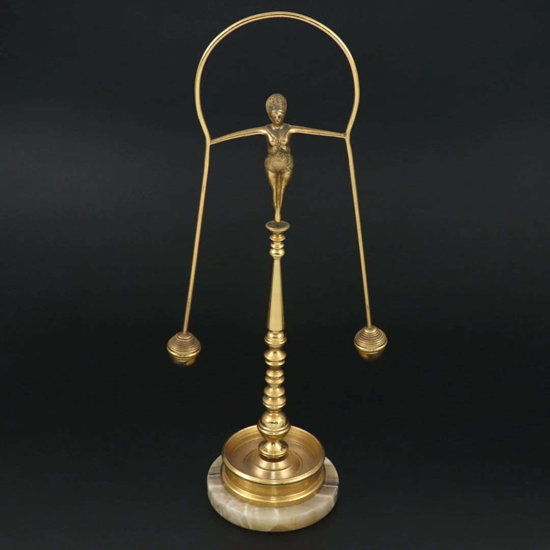 Vintage Brass and Calcite Kinetic Ashtray, Mid-20th Century