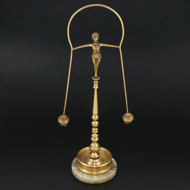 Vintage Brass and Calcite Kinetic Ashtray, Mid-20th Century