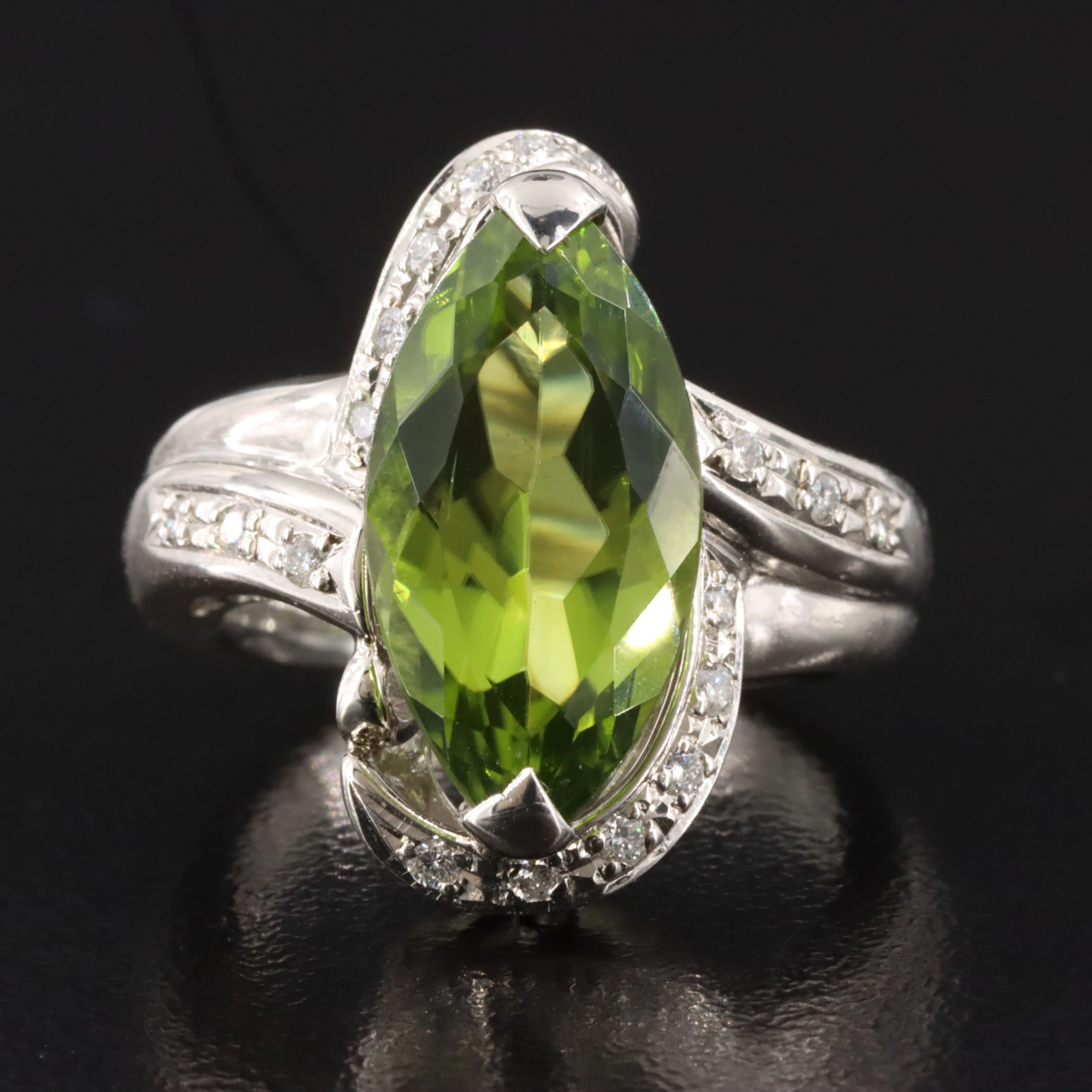 Platinum Peridot and Diamond Ring