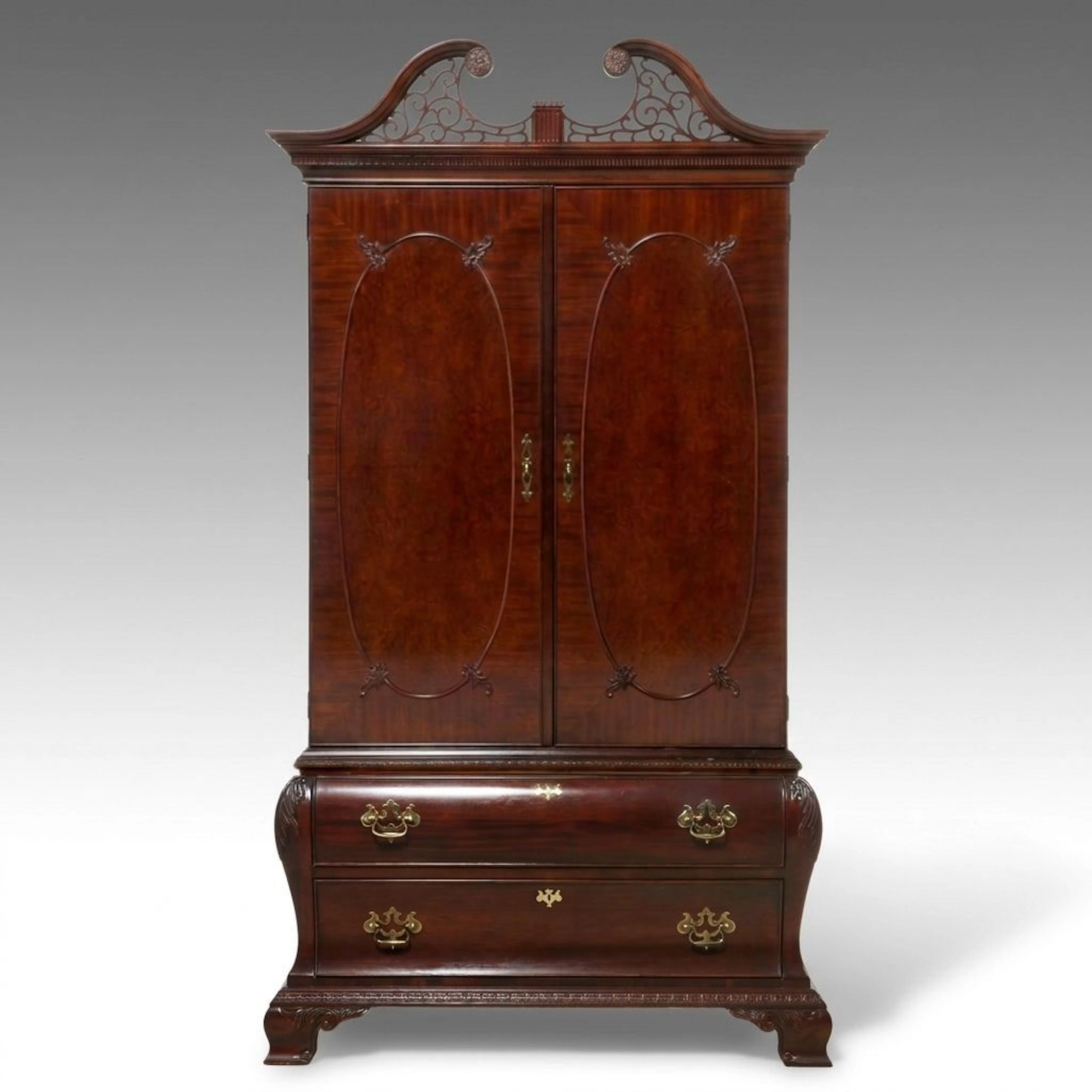 Century Furniture Chippendale Style Carved Mahogany Two-Piece Media Cabinet