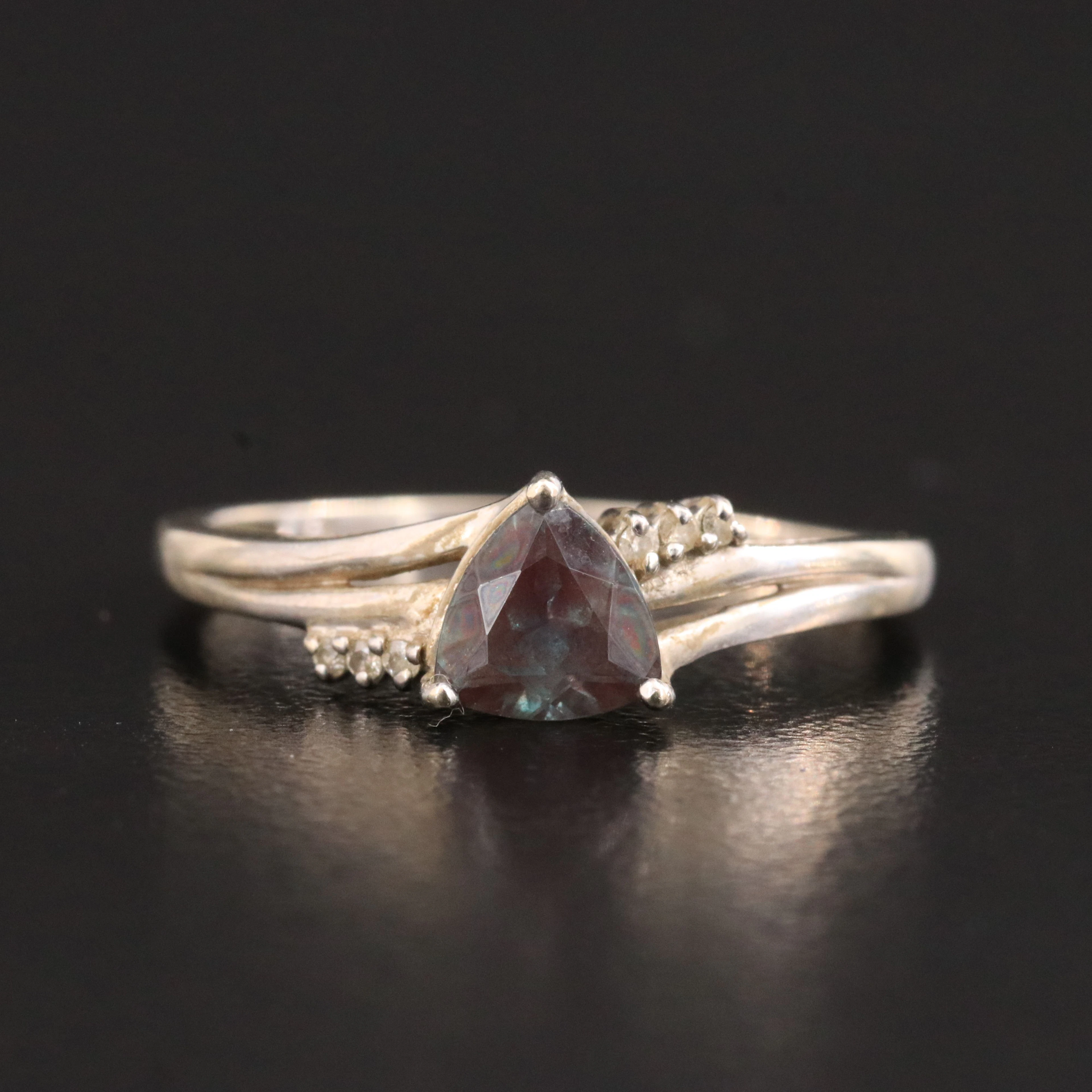 14K Color Change Sapphire and Diamond Ring