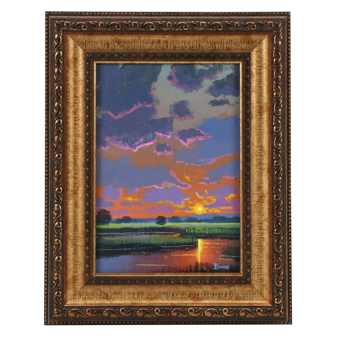Douglas "Bumo" Johnpeer Acrylic Painting of Marsh Landscape at Sundown, c. 2026