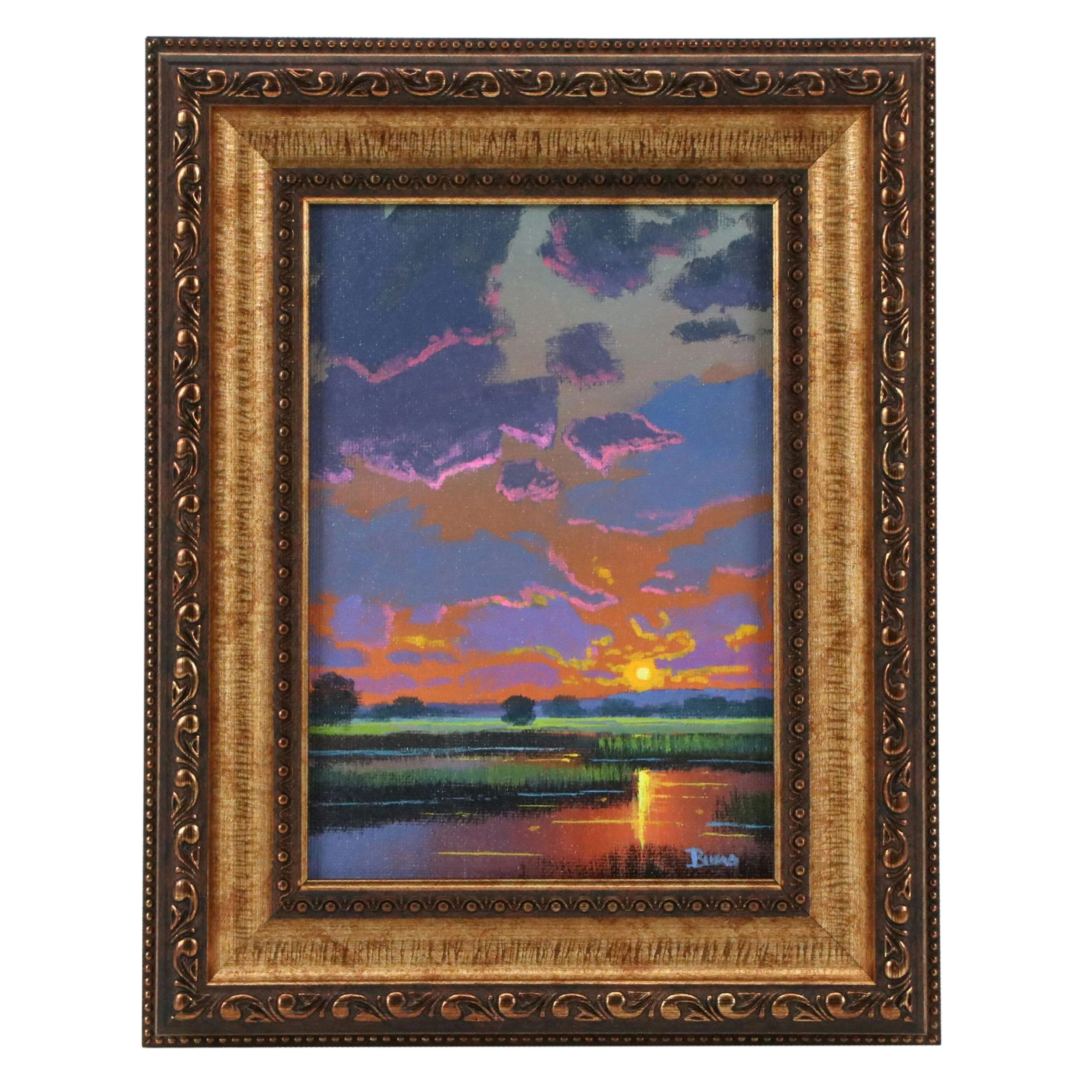 Douglas "Bumo" Johnpeer Acrylic Painting of Marsh Landscape at Sundown, c. 2026