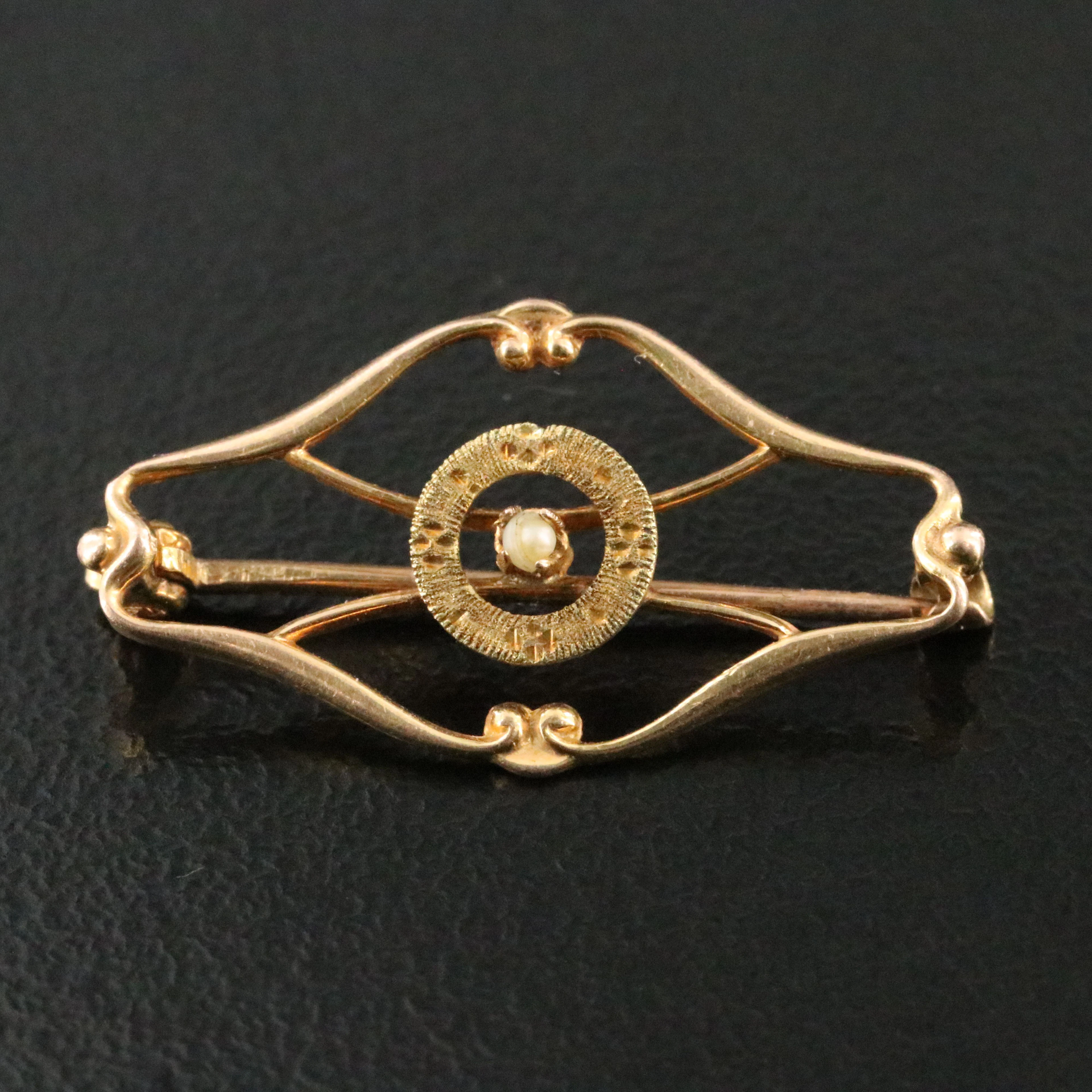 Art Nouveau 10K Seed Pearl Beauty Pin