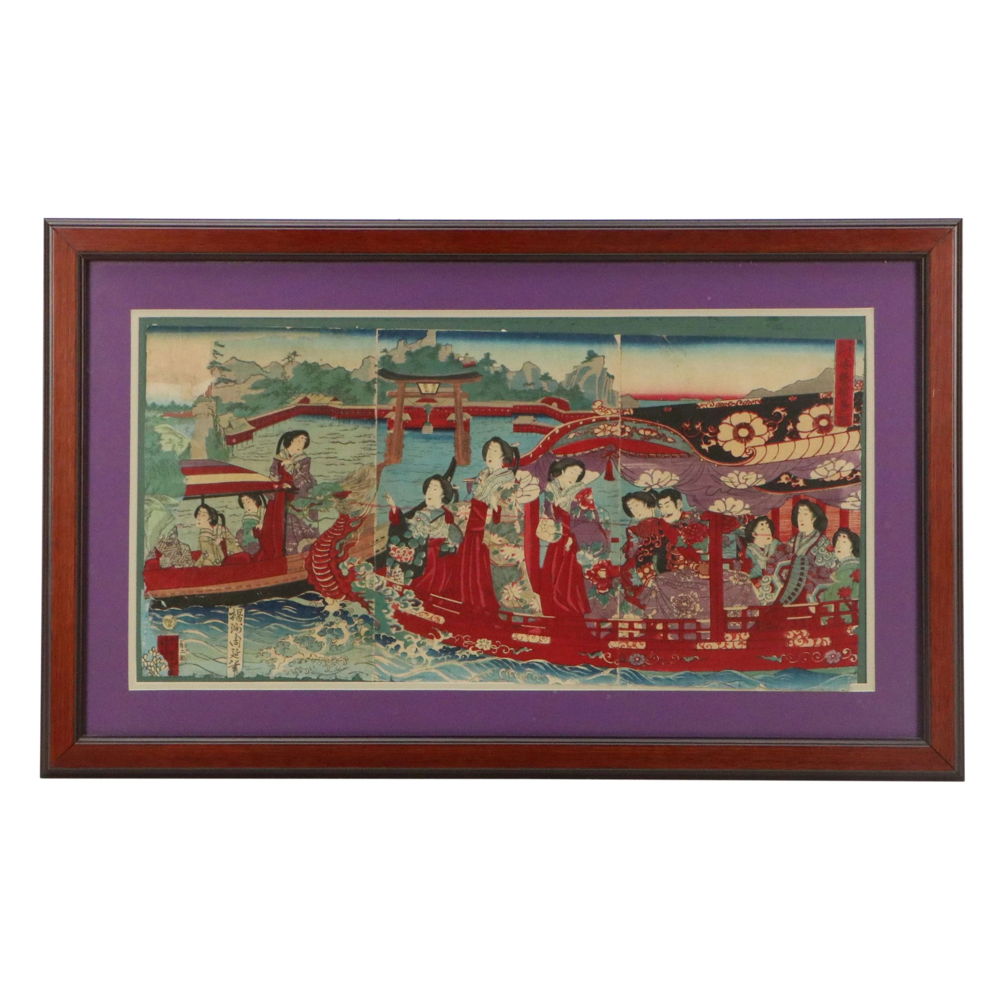 Toyohara Chikanobu Woodblock "Itsukushima in Aki Province," Circa 1879