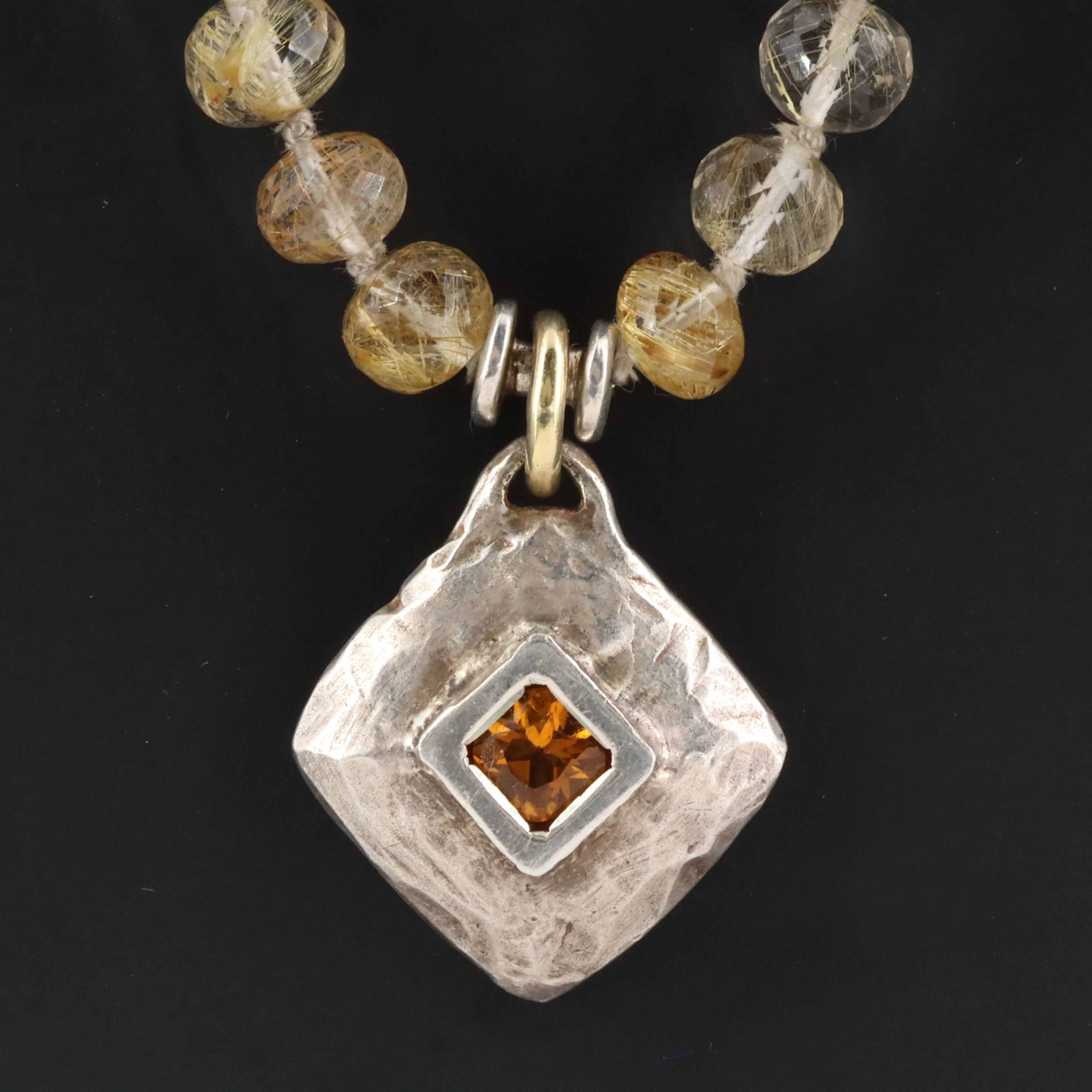 Sterling Rutilated Quartz and Citrine Necklace
