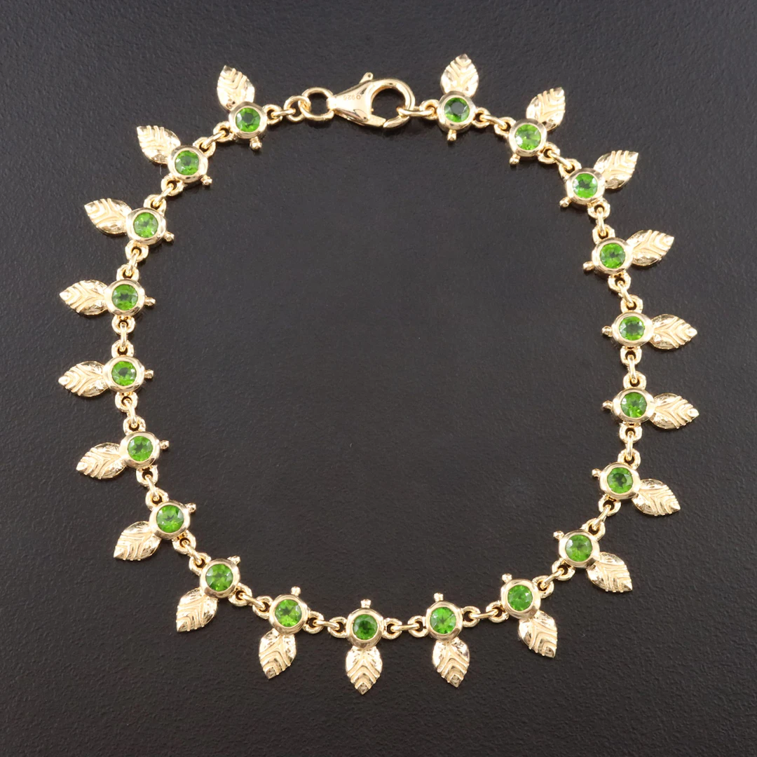 Sterling Diopside Leaf Fringe Bracelet