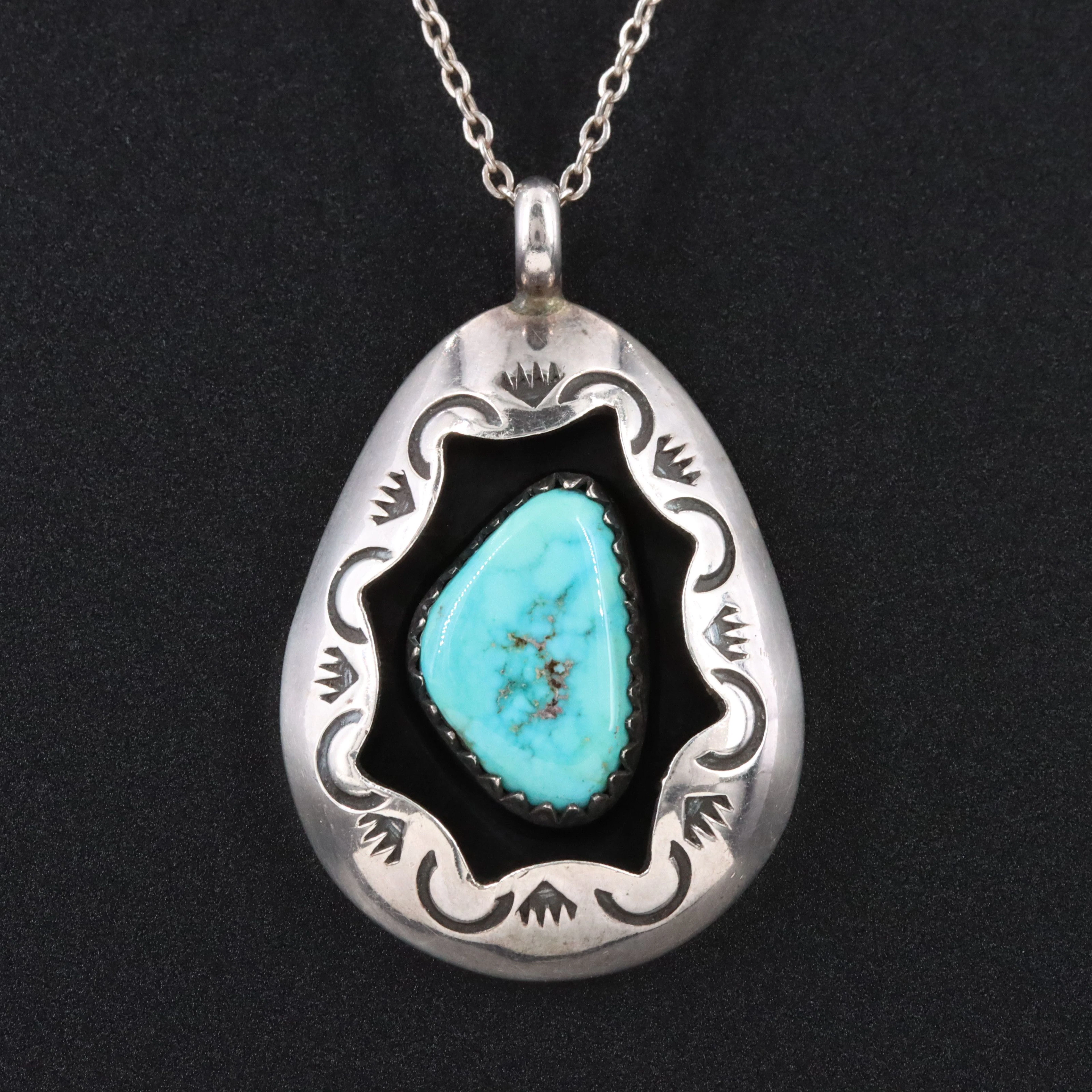 Teddy Goodluck Jr. Navajo Diné Sterling Turquoise Shadowbox Pendant Necklace