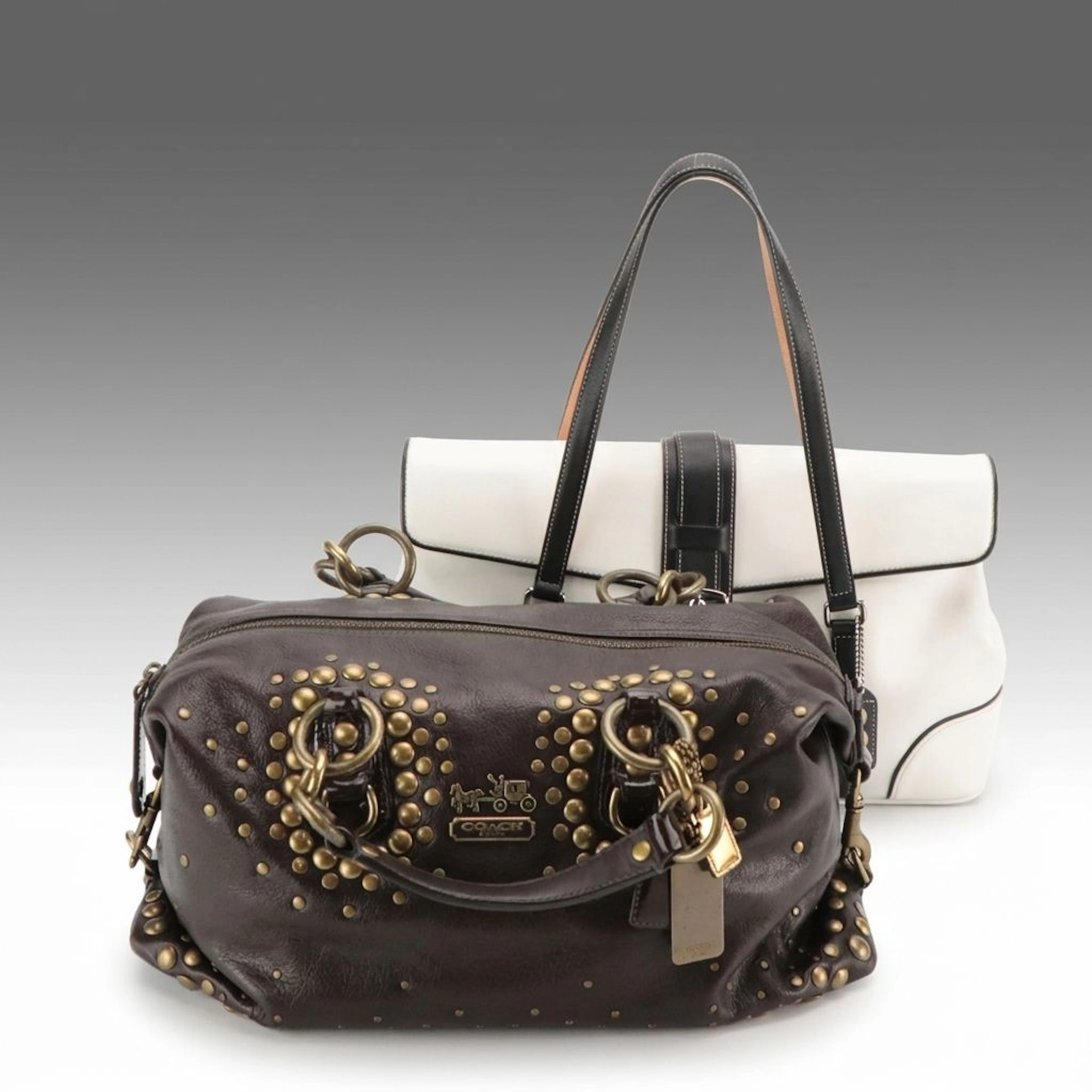 Coach Hampton Buckle Flap Satchel and Madison Sabrina Studded Two-Way Bag