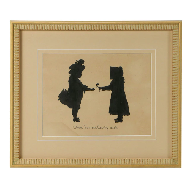 Folk Art Silhouette Acrylic Painting "Where Town and Country Meet"