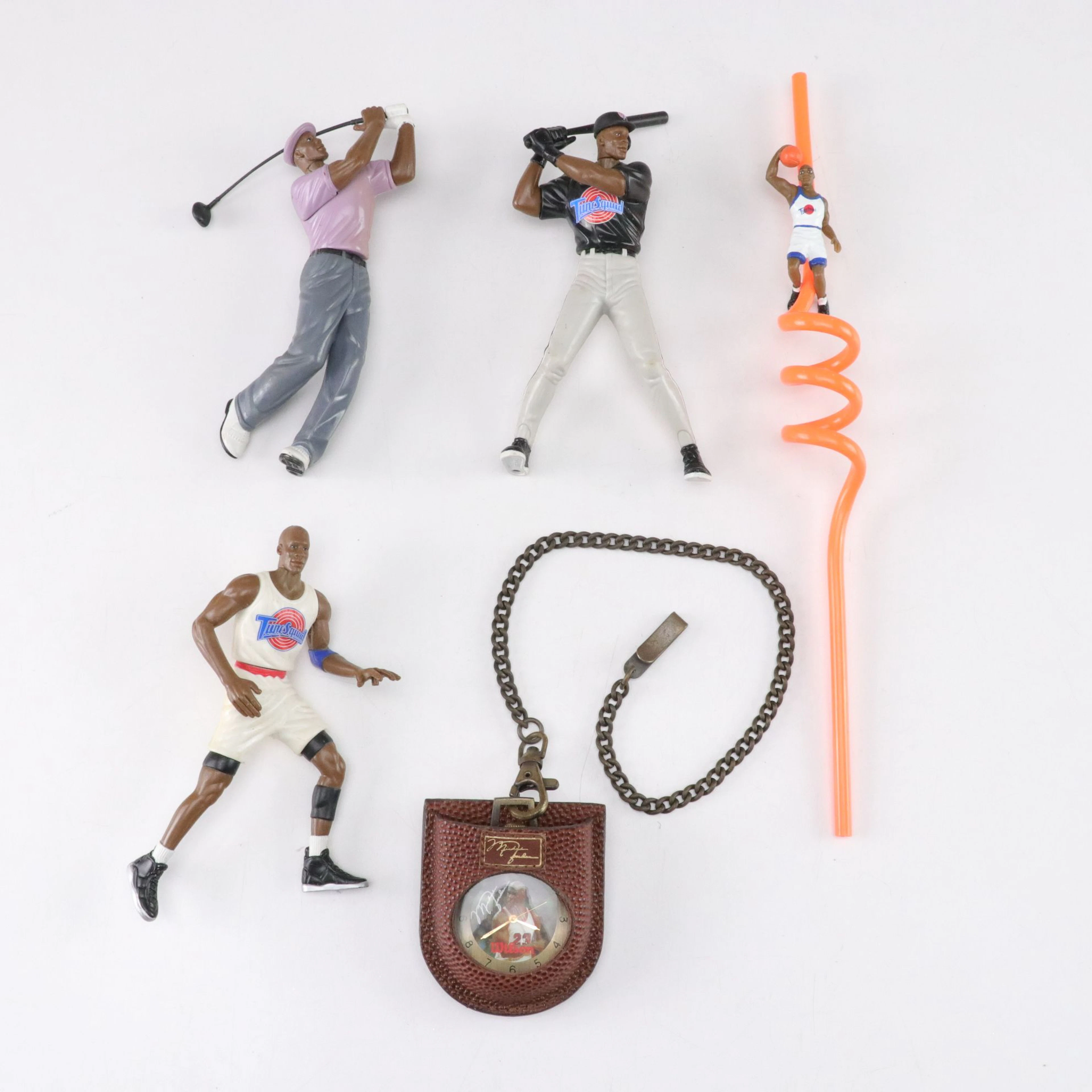 Michael Jordan "Space Jam" Action Figures, Wilson Pocket Watch & Novelty Straw