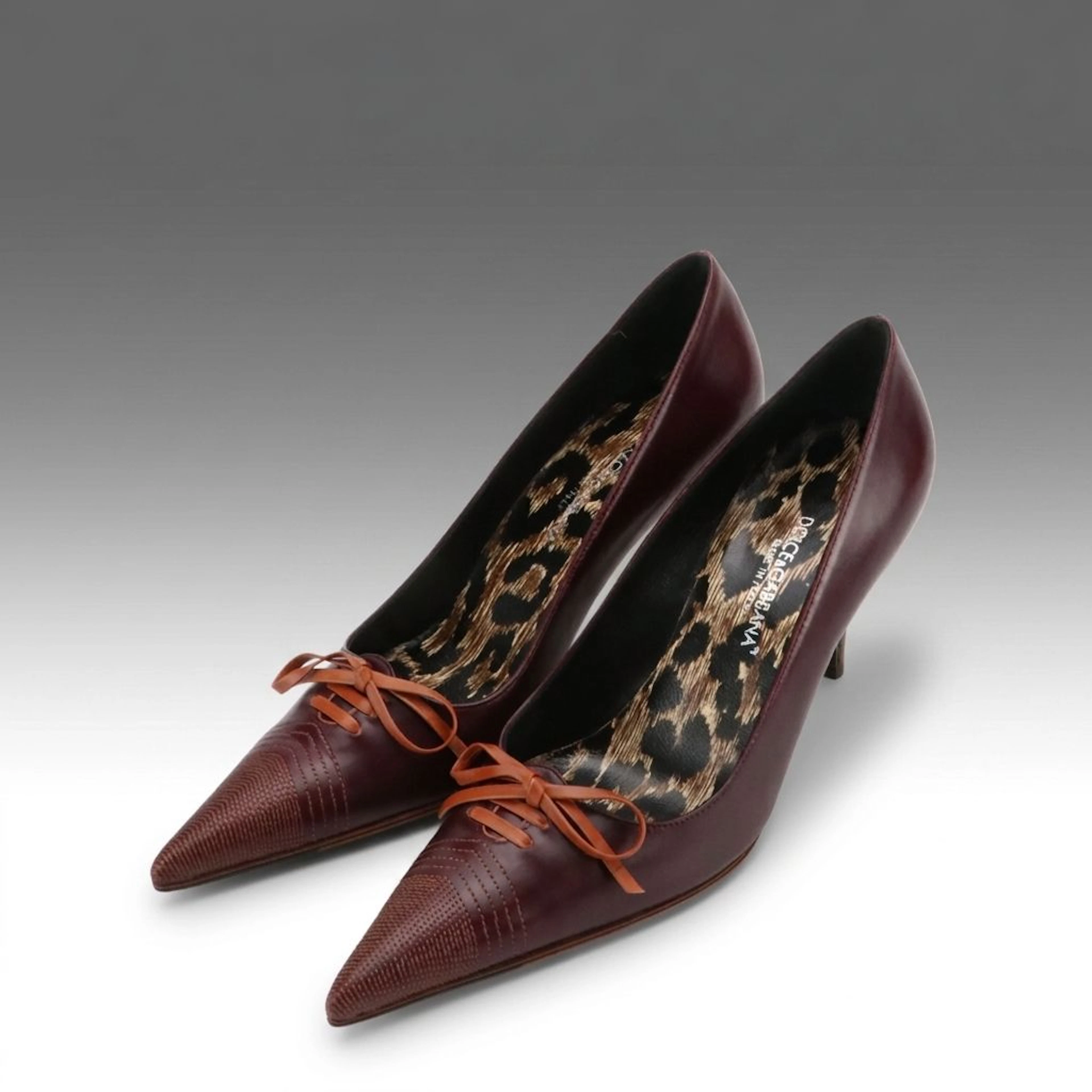 Dolce & Gabbana Brown Leather Bow Pumps with Box