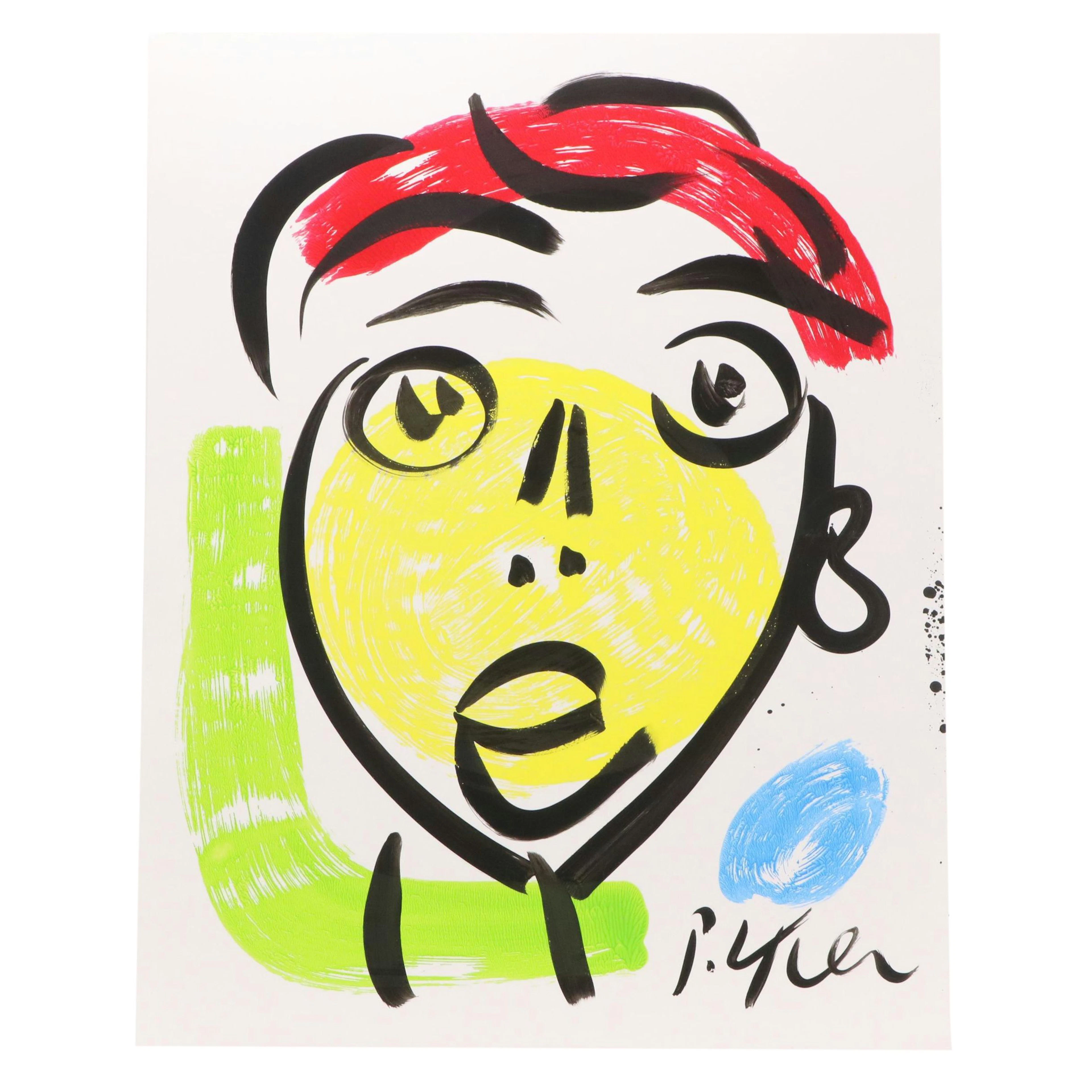 Peter Keil Abstract Acrylic Portrait Painting, Late 20th Century