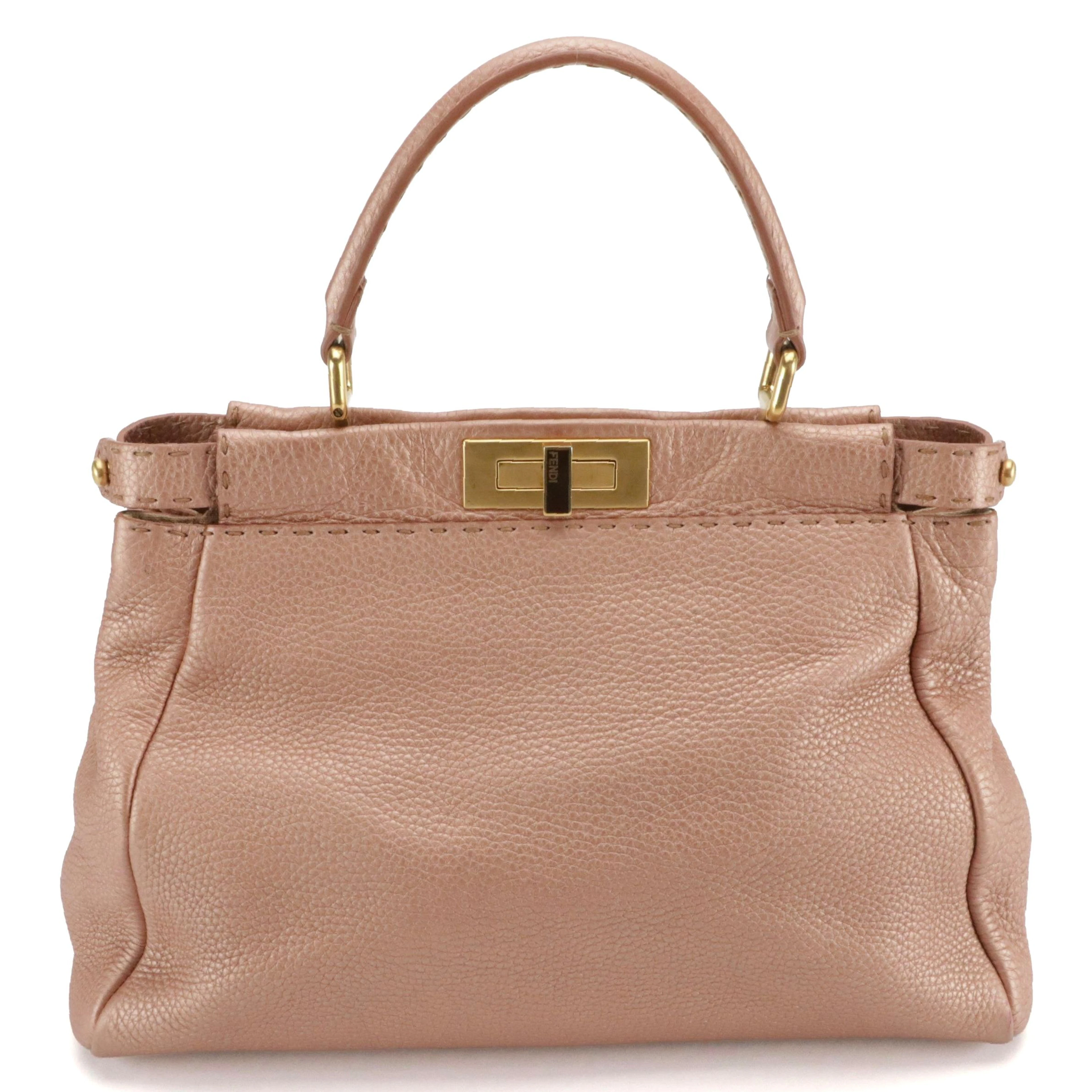 Fendi Peekaboo Two-Way Bag in Rose Gold Grained Calfskin Leather