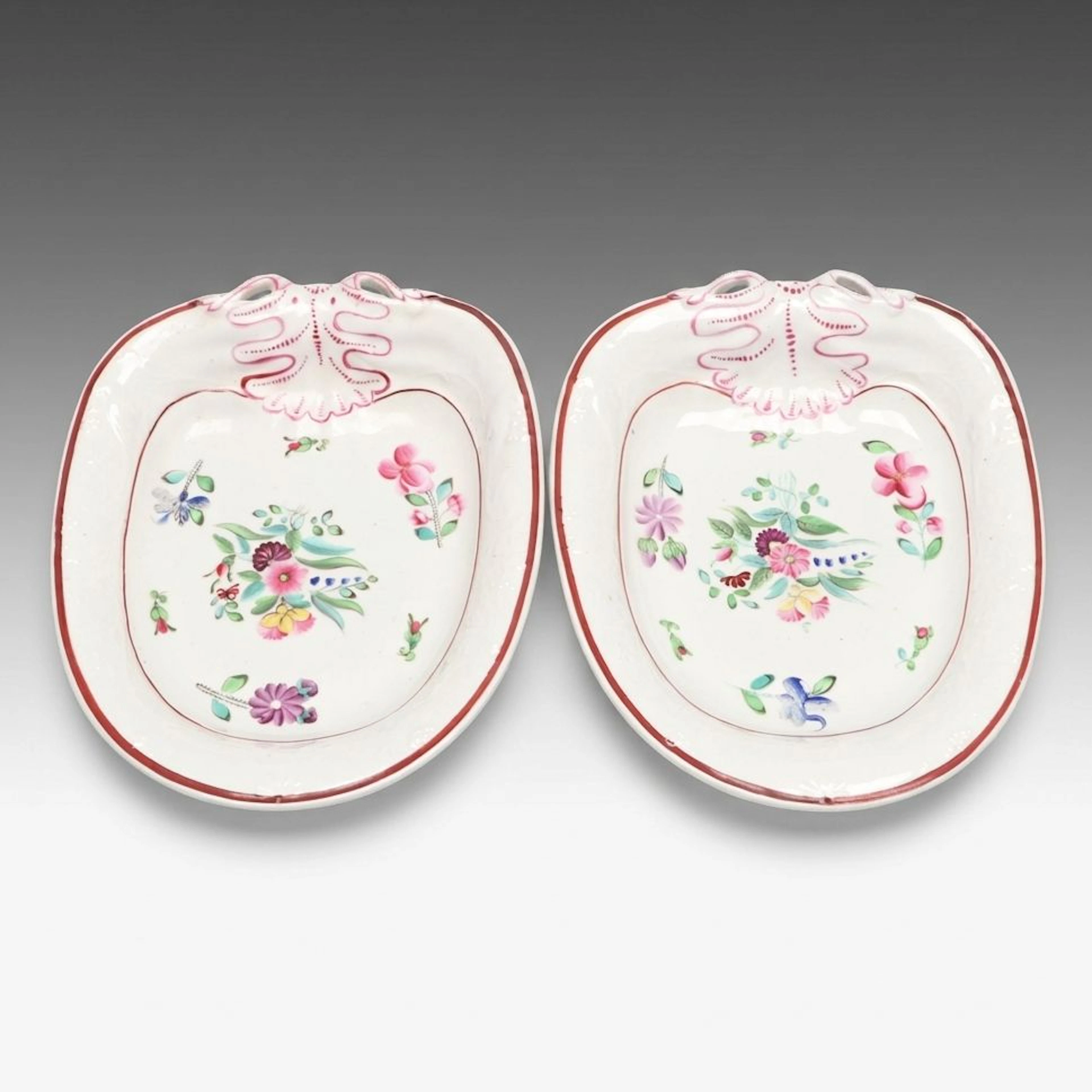 Pair of French Style Floral Porcelain Bowls, Late 19th/Early 20th Century