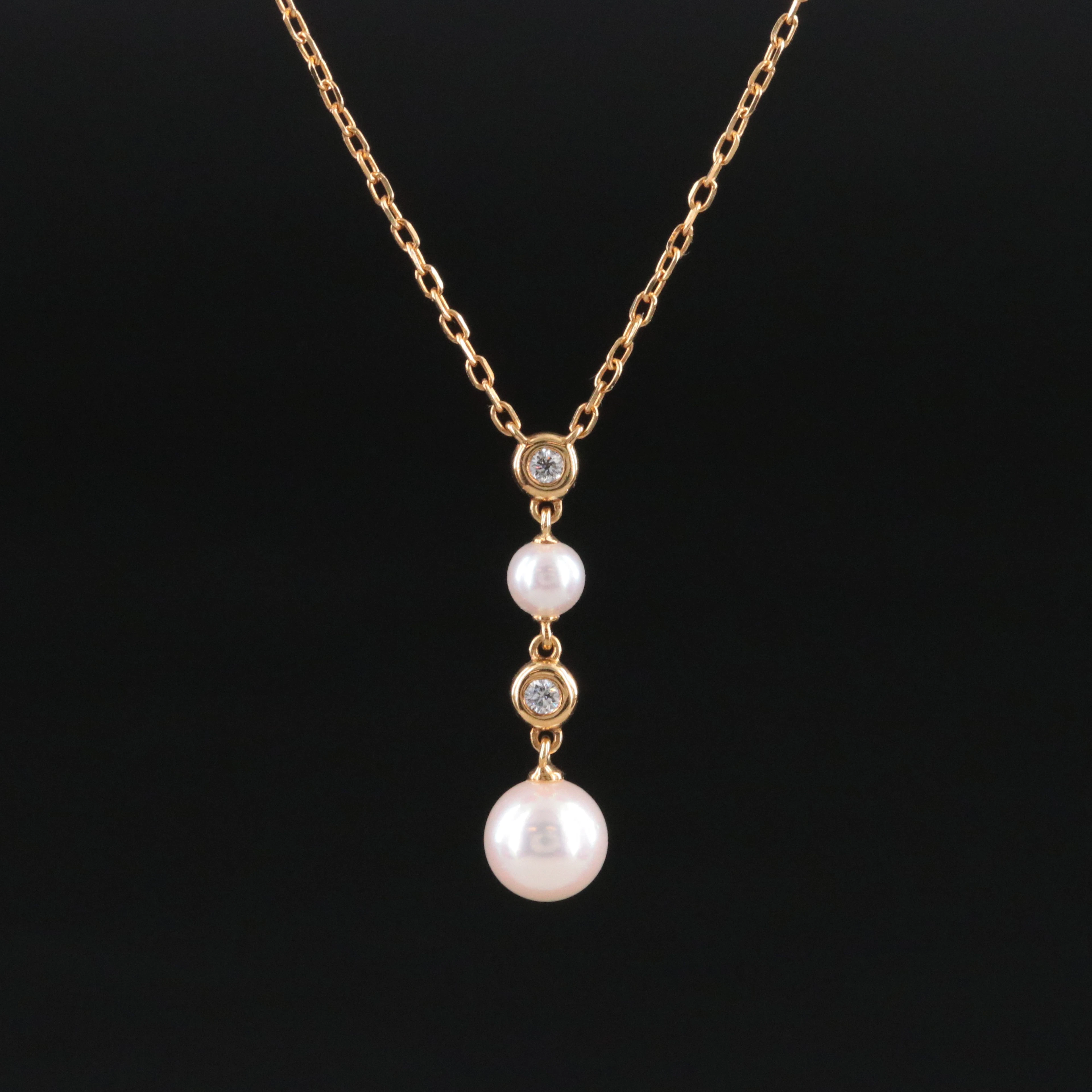 Mikimoto 18K Pearl and Diamond Drop Necklace