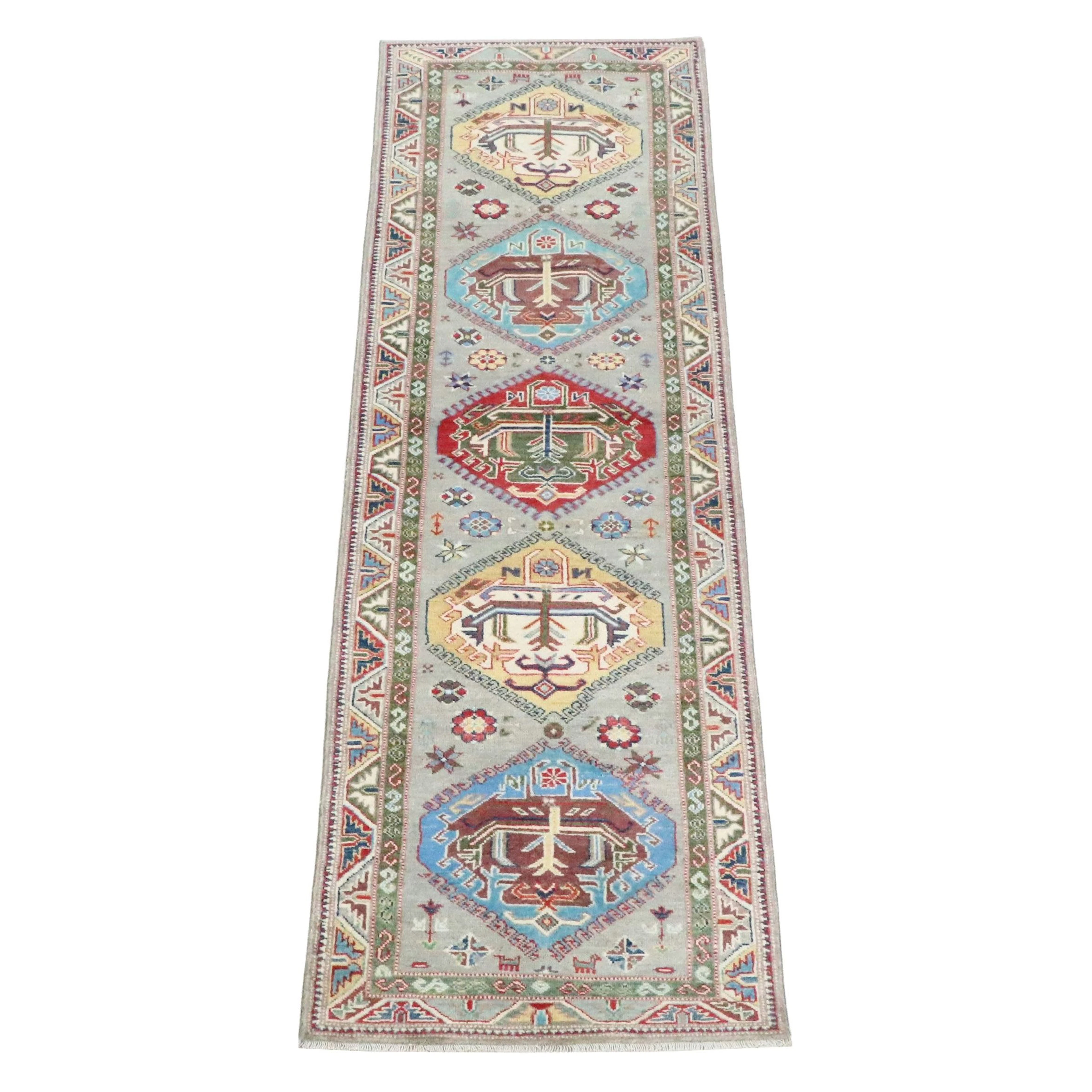 2'8 x 9'5 Hand-Knotted Afghan Kazak Carpet Runner