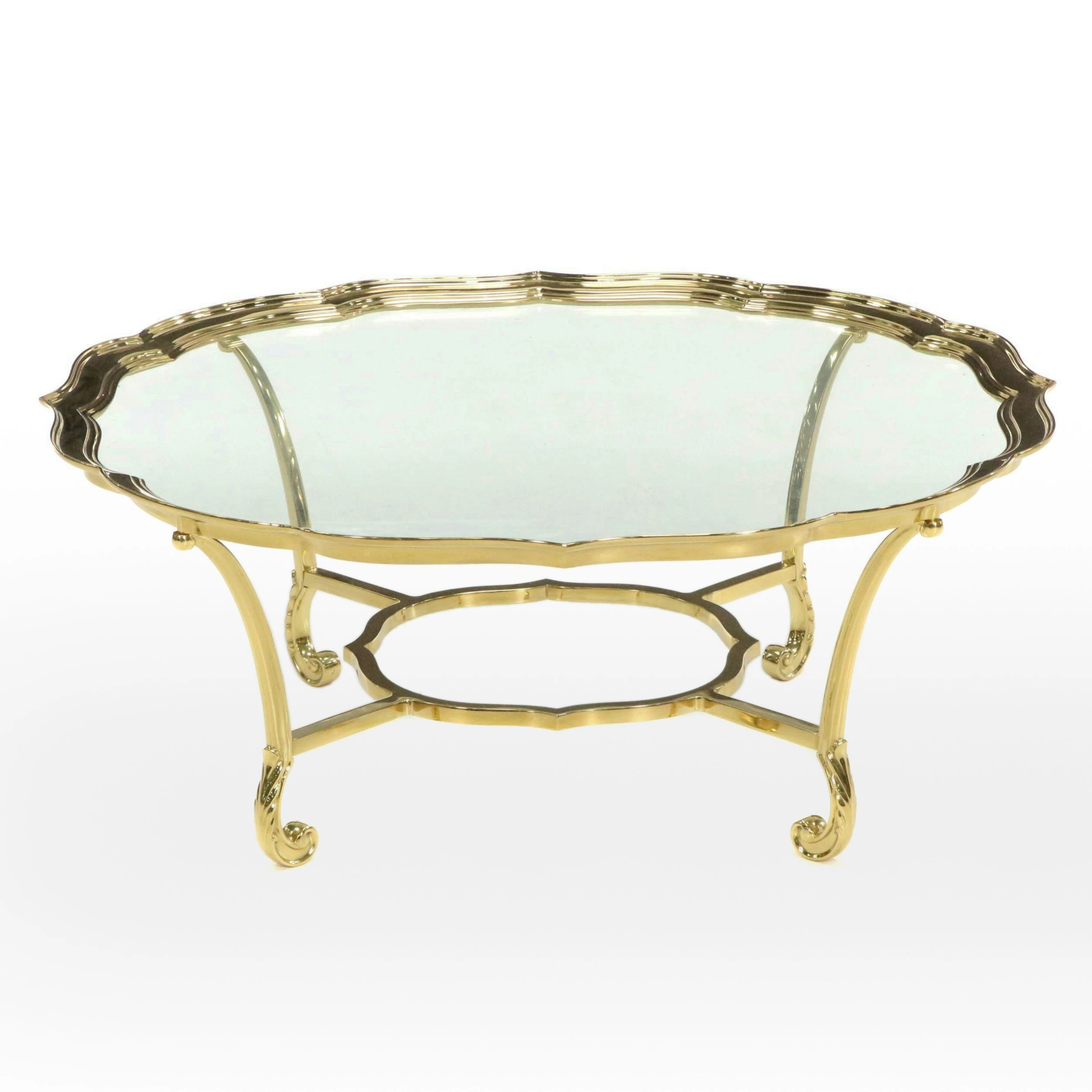 Hollywood Regency Lacquered Brass and Glass Coffee Table, Late 20th Century