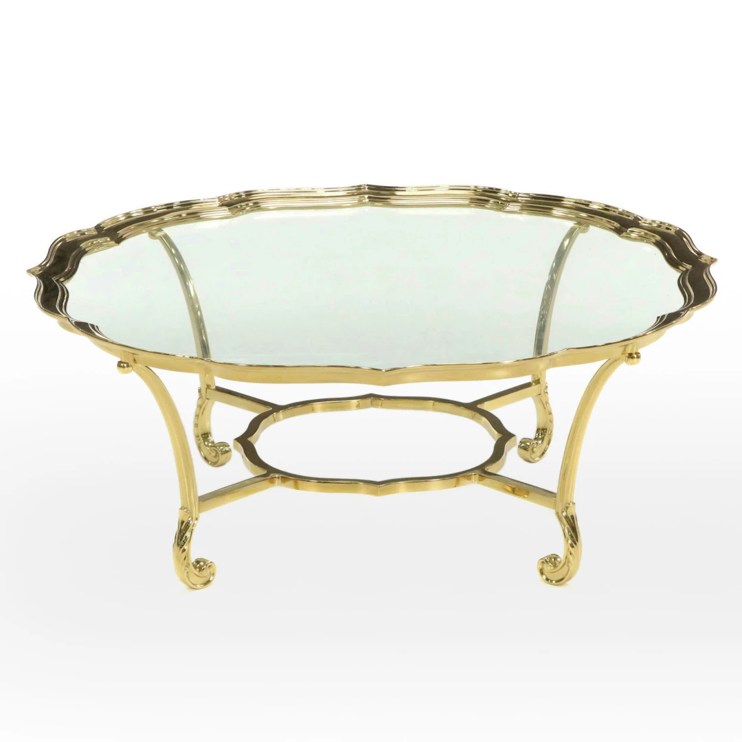 Hollywood Regency Lacquered Brass and Glass Coffee Table, Late 20th Century