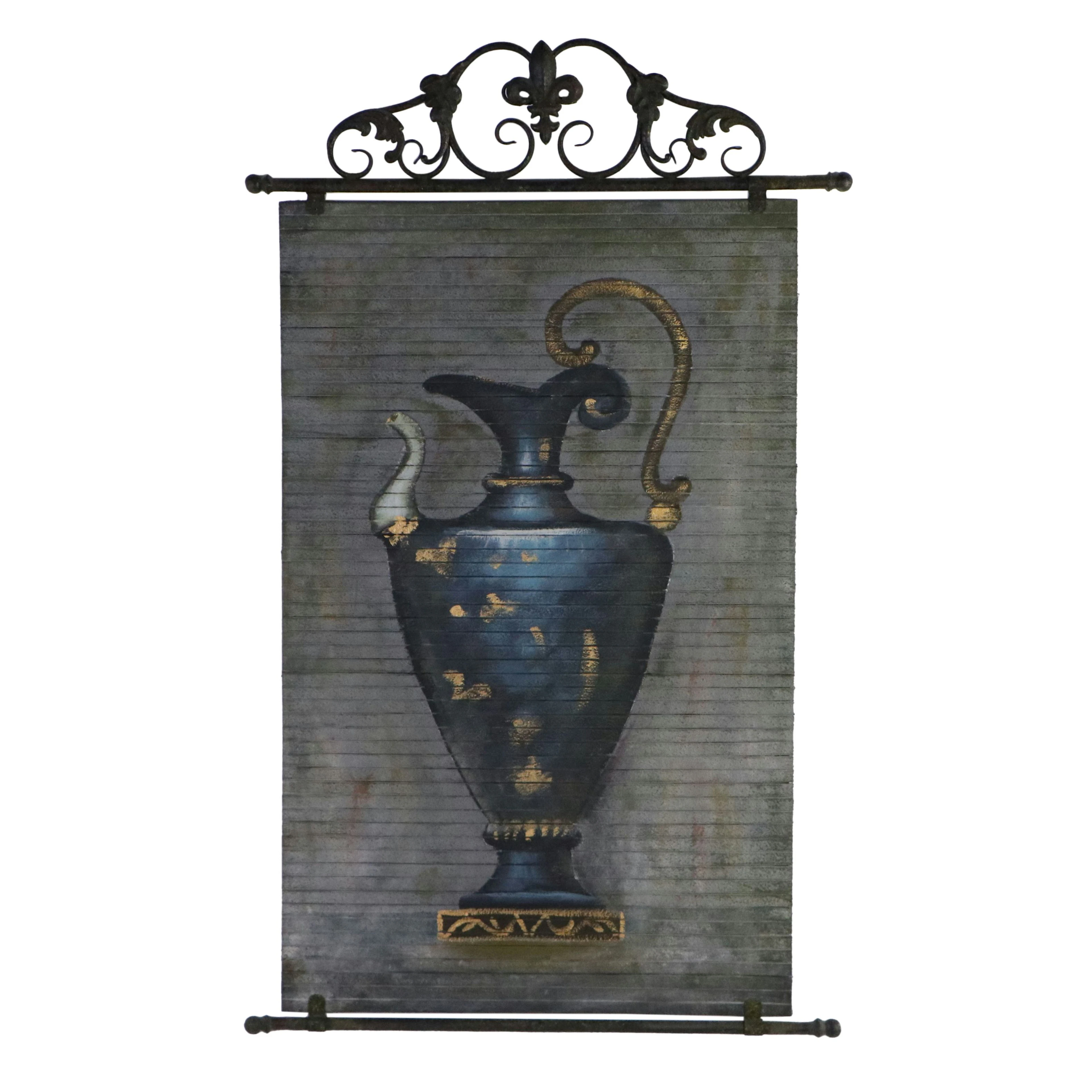 Acrylic Vase Painting on Slatted Wall Hanging