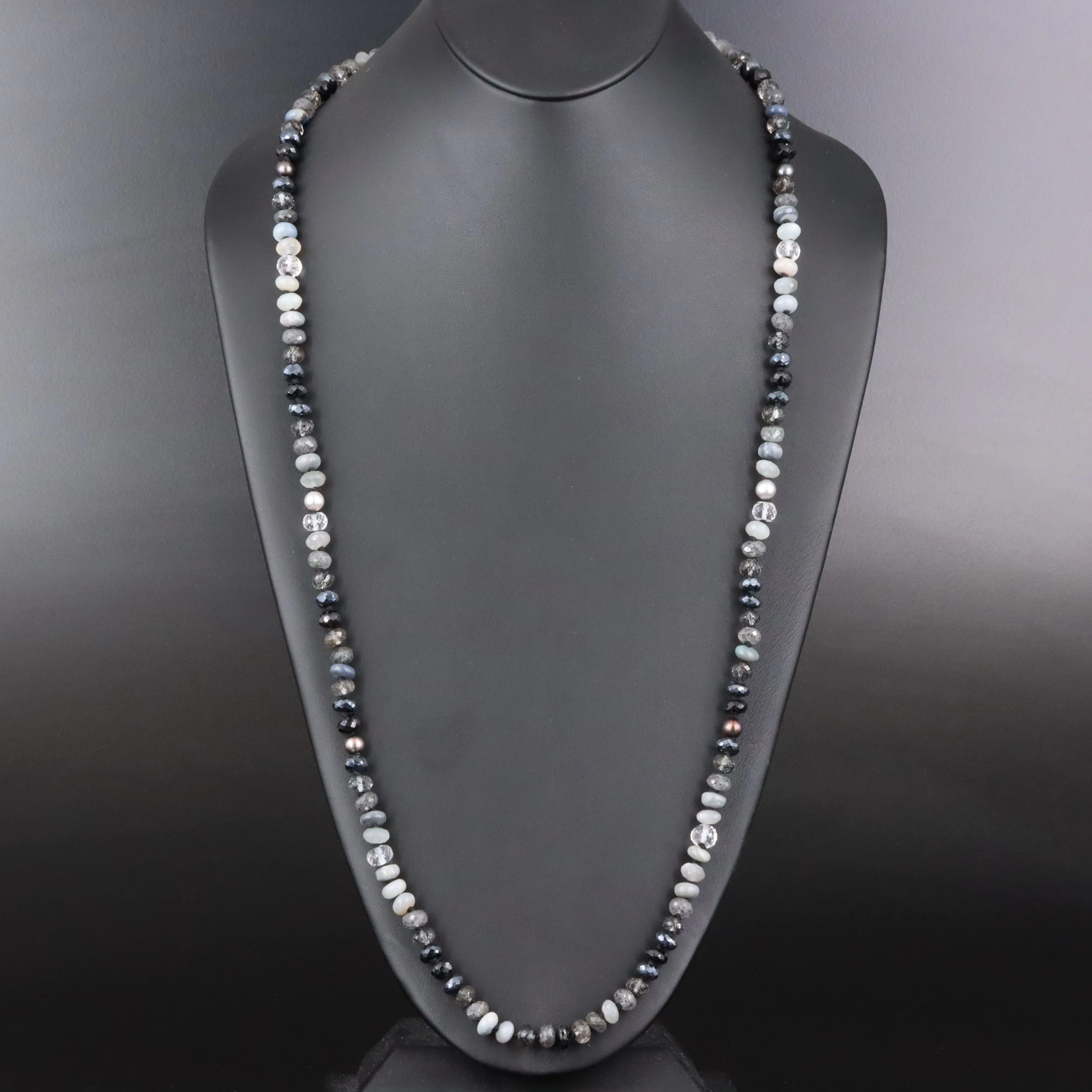 Sheryl Lowe Tourmalinated Quartz and Pearl Necklace with Sterling Diamond Clasp