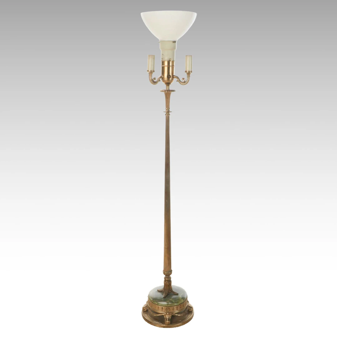 Neoclassical Style Brass Mughal Torchiere Floor Lamp