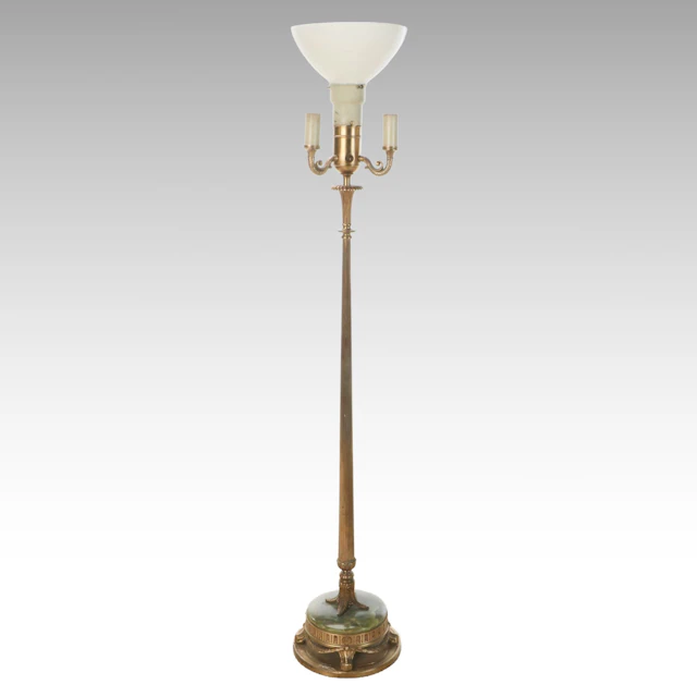Neoclassical Style Brass Mughal Torchiere Floor Lamp