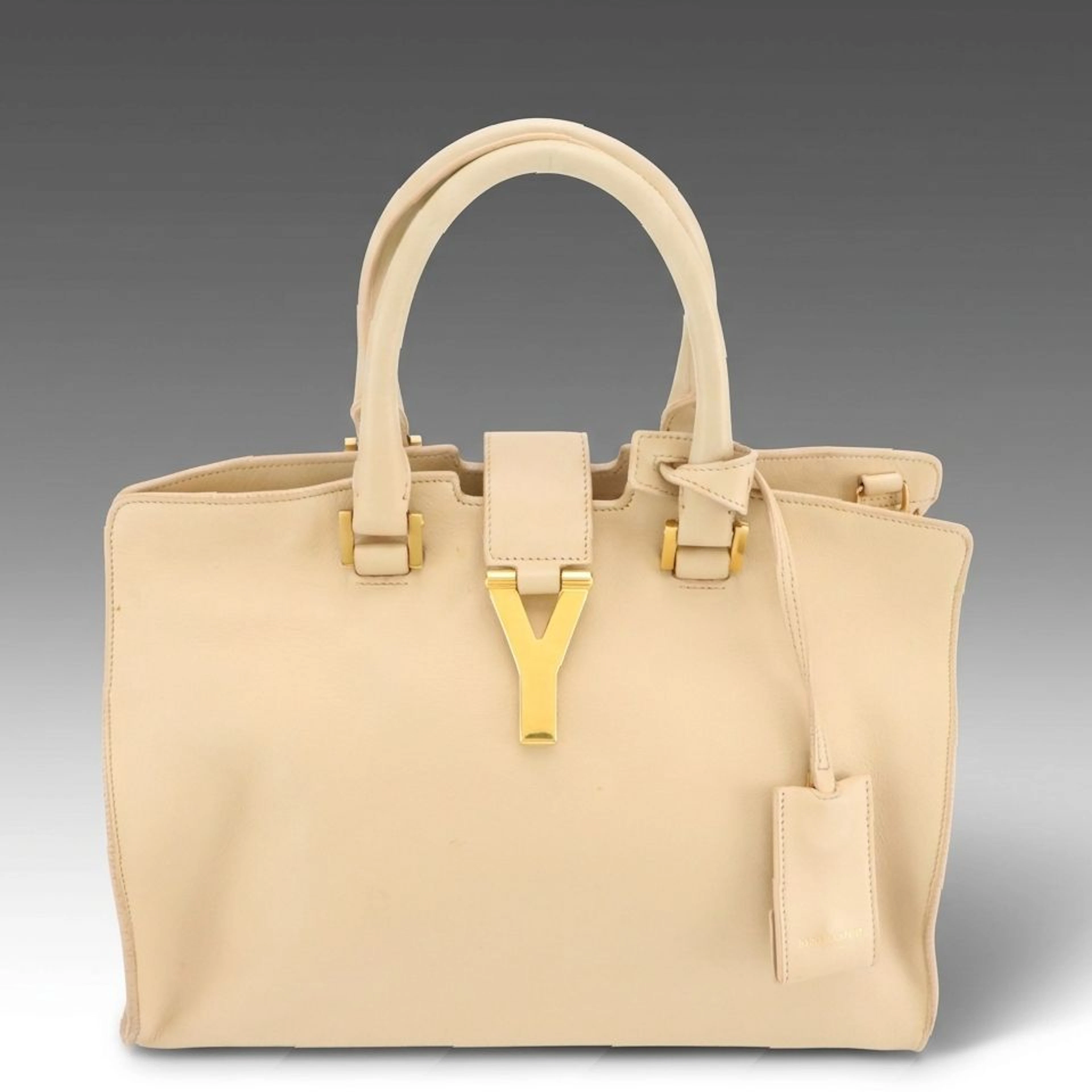 Saint Laurent Small Classic Y Cabas Two-Way Bag in Beige Calfskin Leather