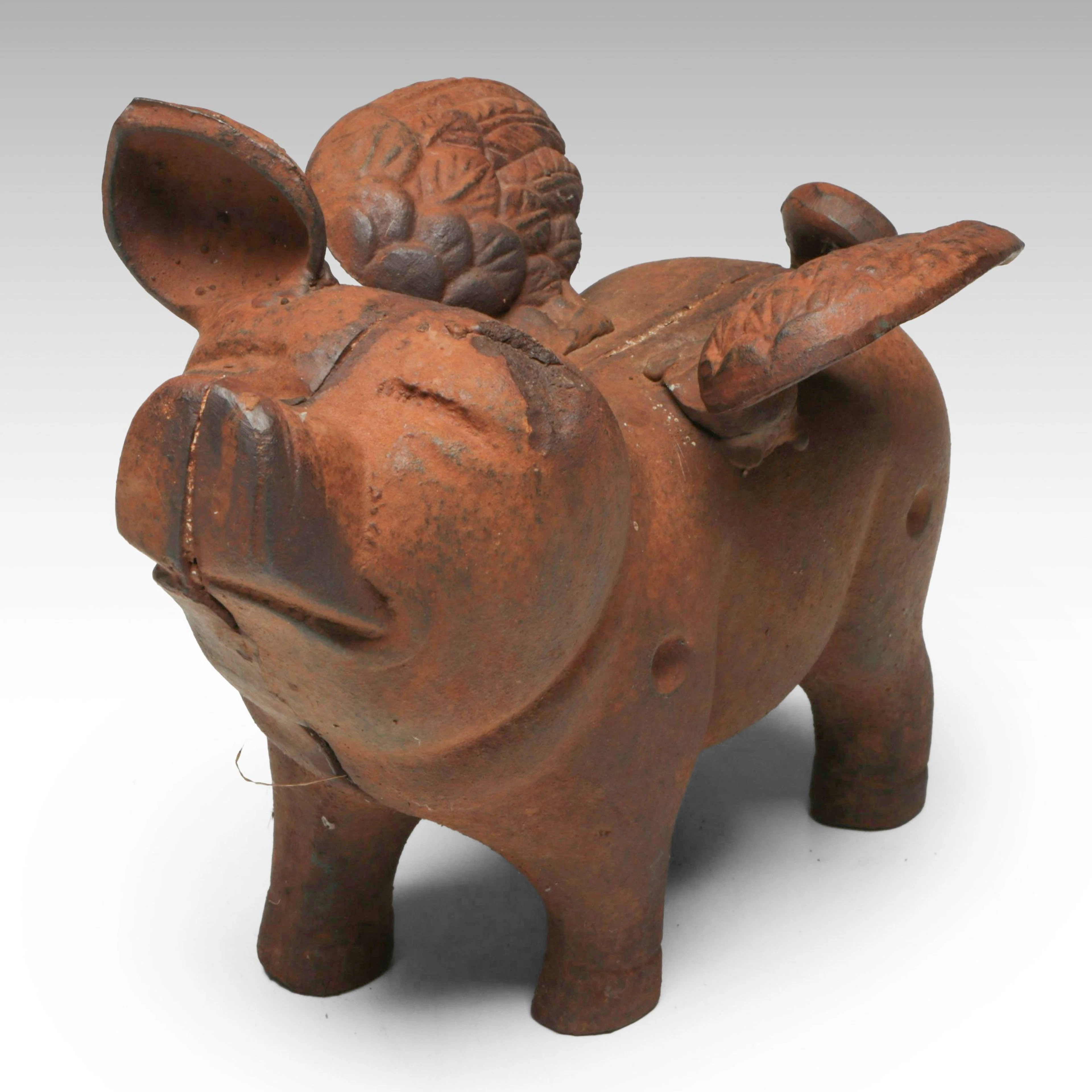 Antique Cast Iron Flying Pig Doorstop, Early 20th C.