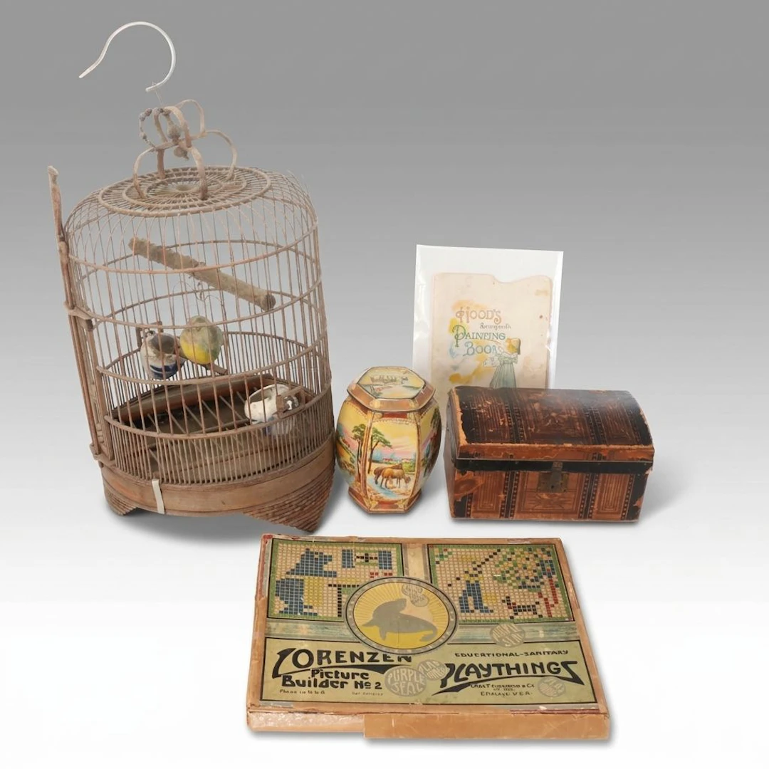Victorian Wooden Birdcage with Lorenzen "Picture Builder" and More Décor