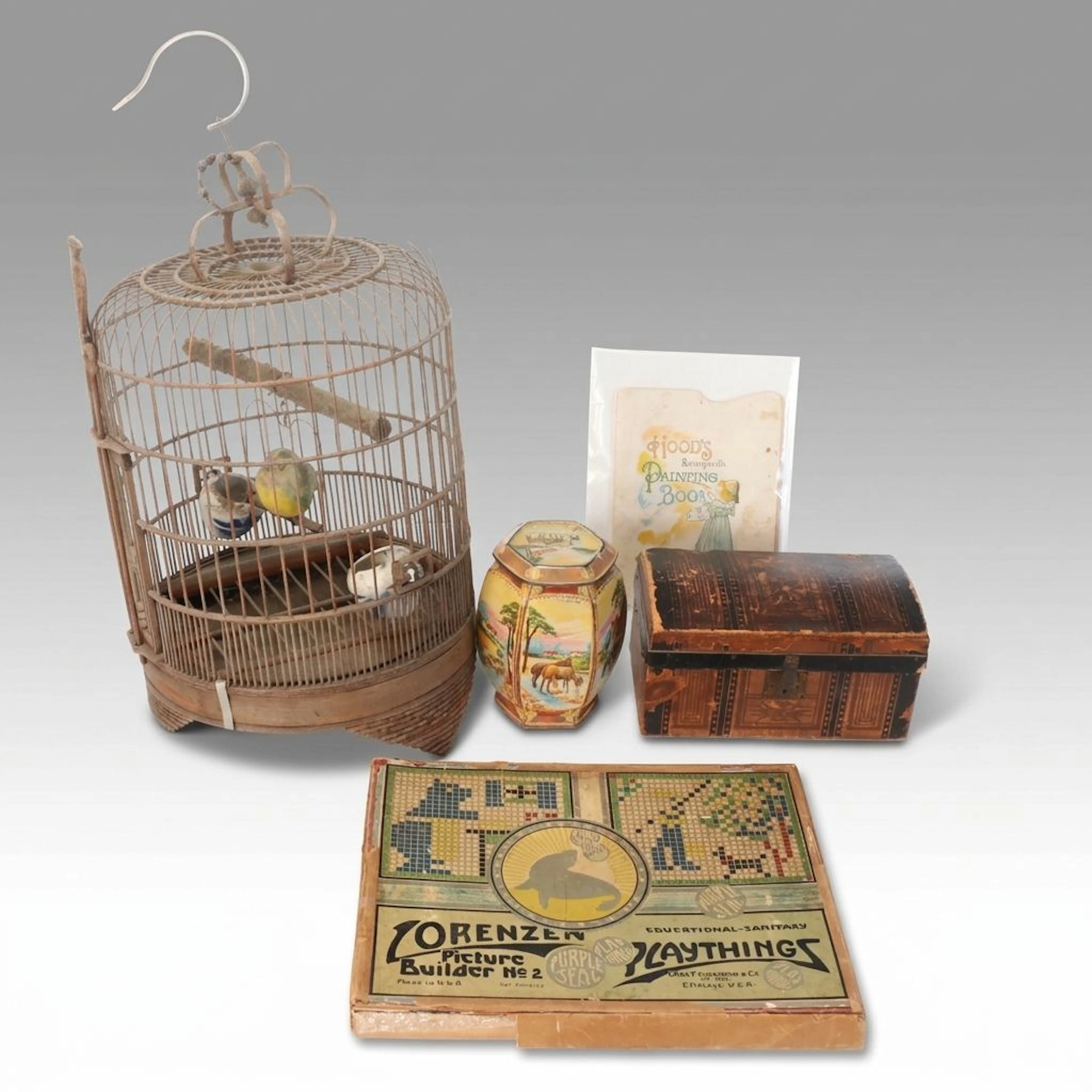 Victorian Wooden Birdcage with Lorenzen "Picture Builder" and More Décor