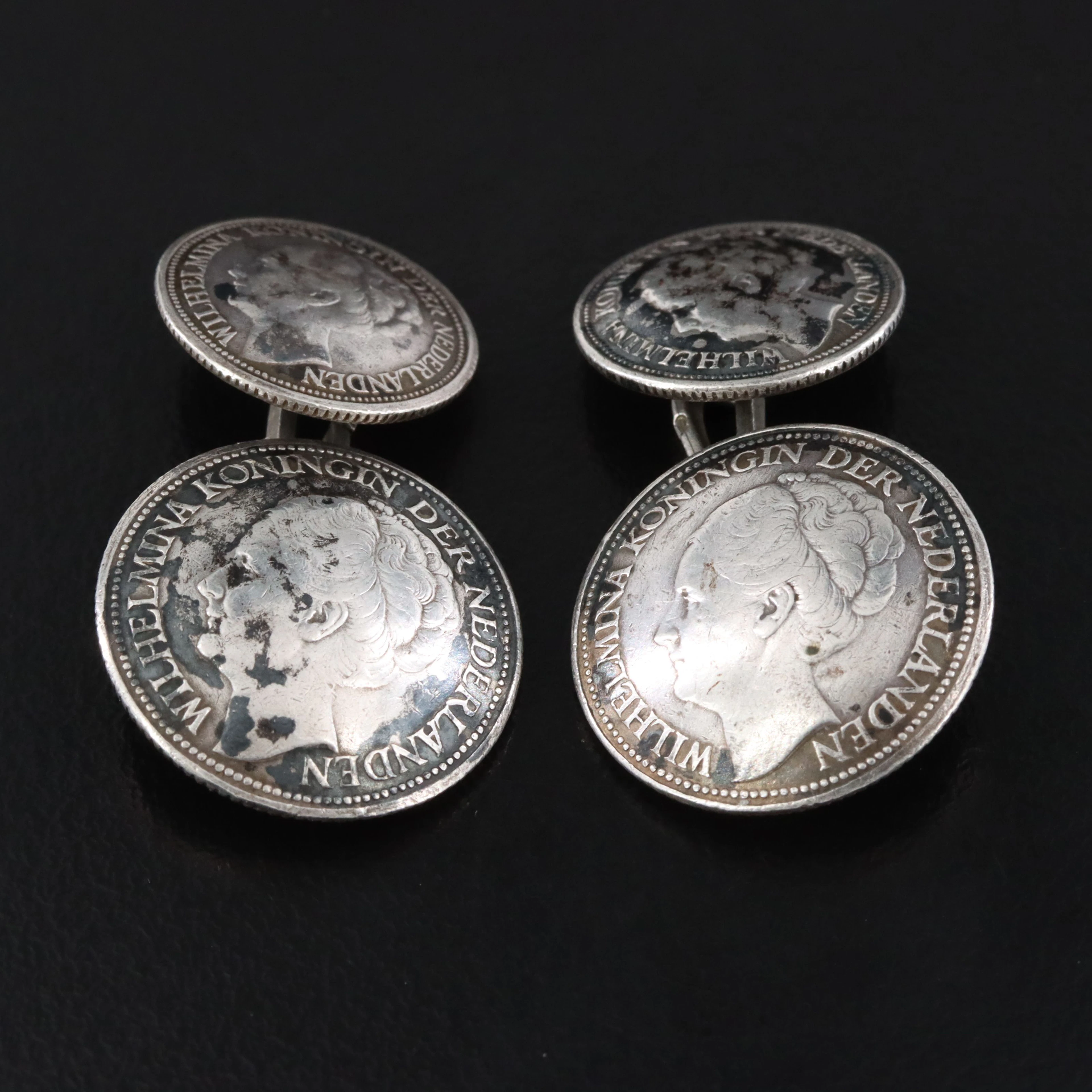 Vintage Netherlands Silver Coin Cufflinks, Circa 1940