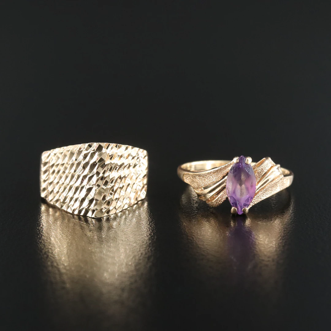 14K Lazer Cut and Amethyst Rings