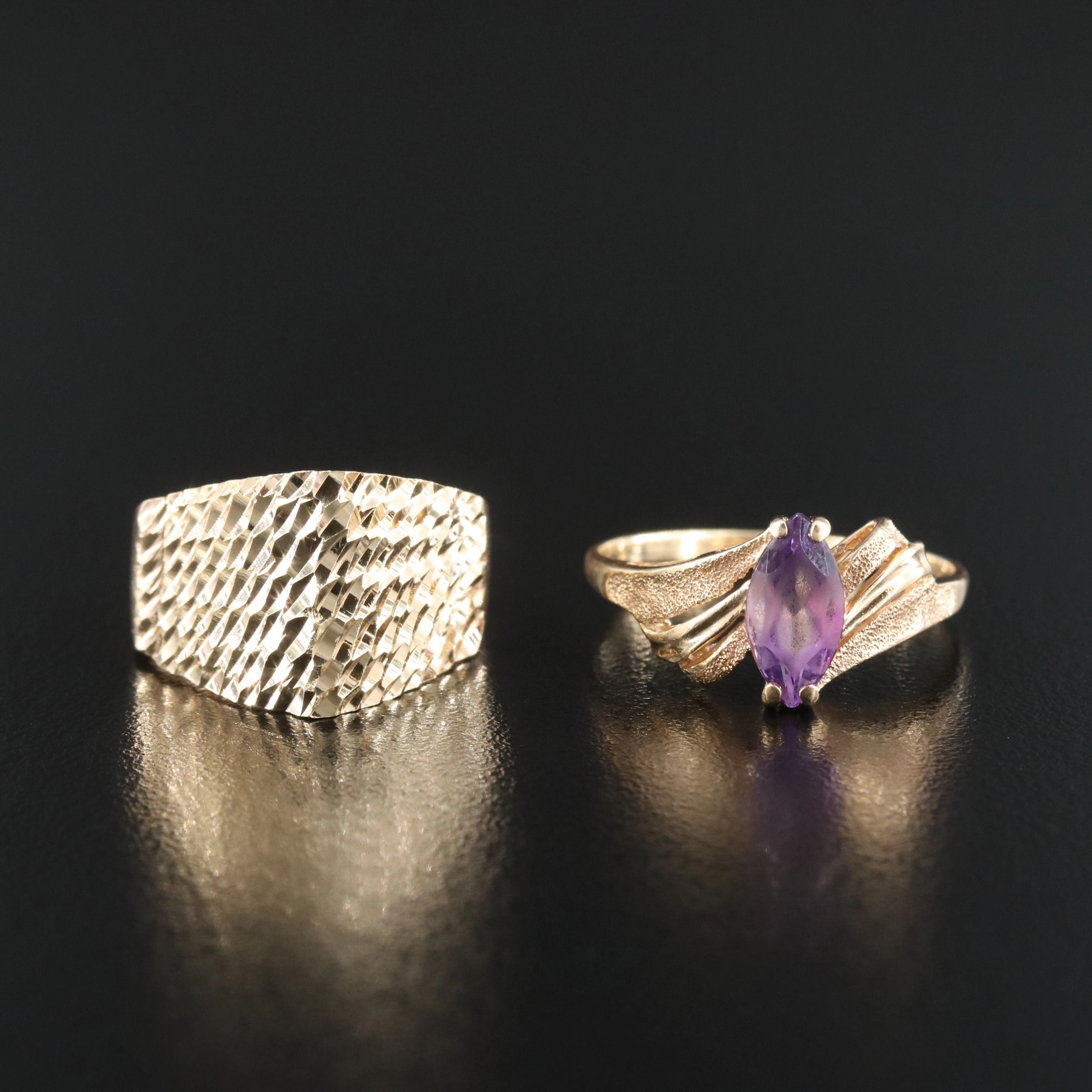14K Lazer Cut and Amethyst Rings