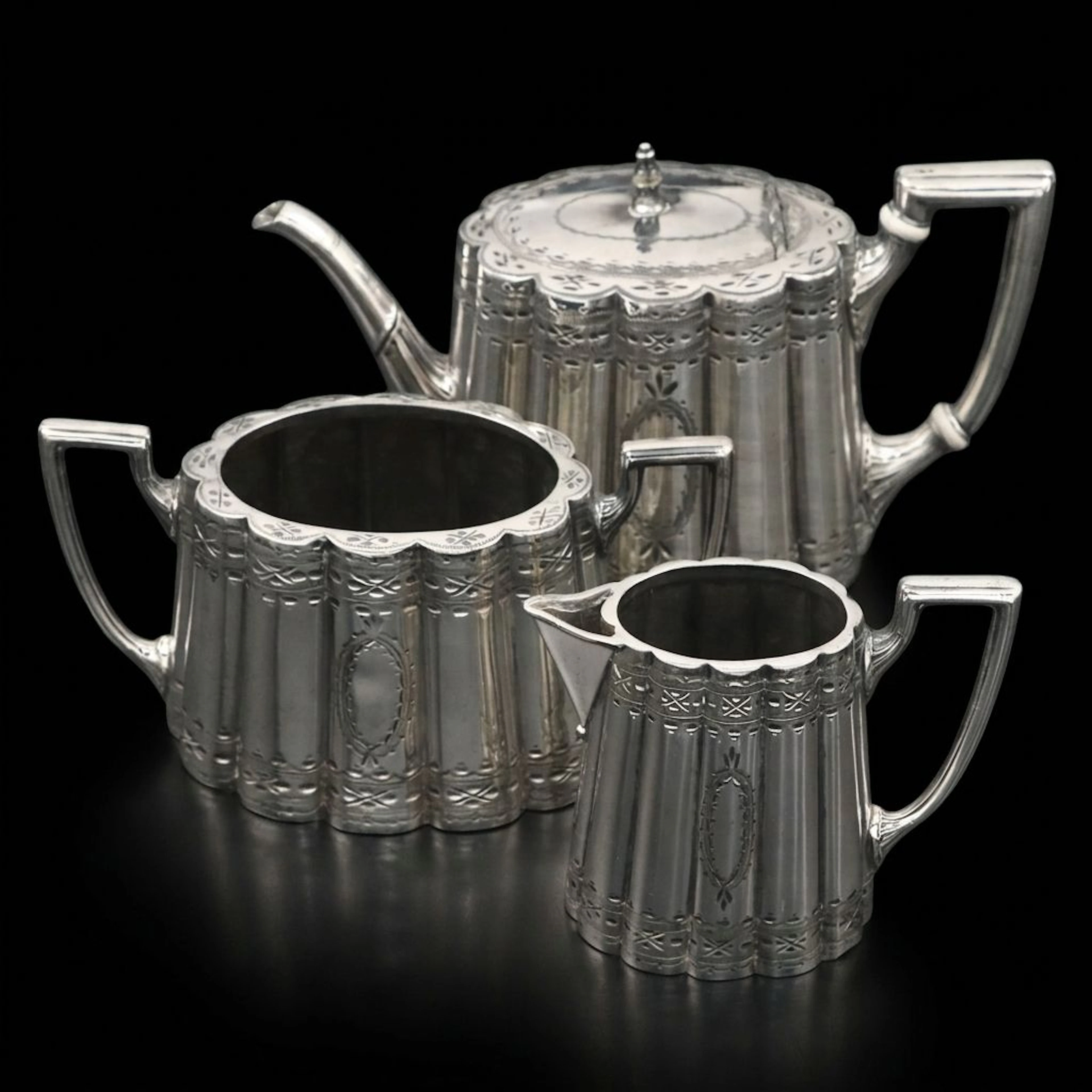 English Victorian Style Silver Plate Tea Service, Late 19th/Early 20th C.
