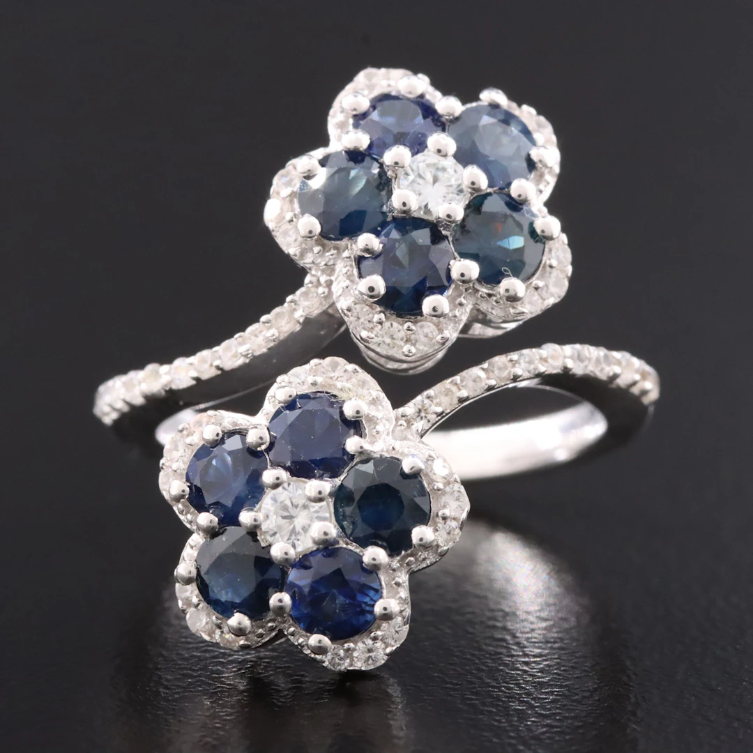 Sterling Sapphire and White Topaz Bypass Ring