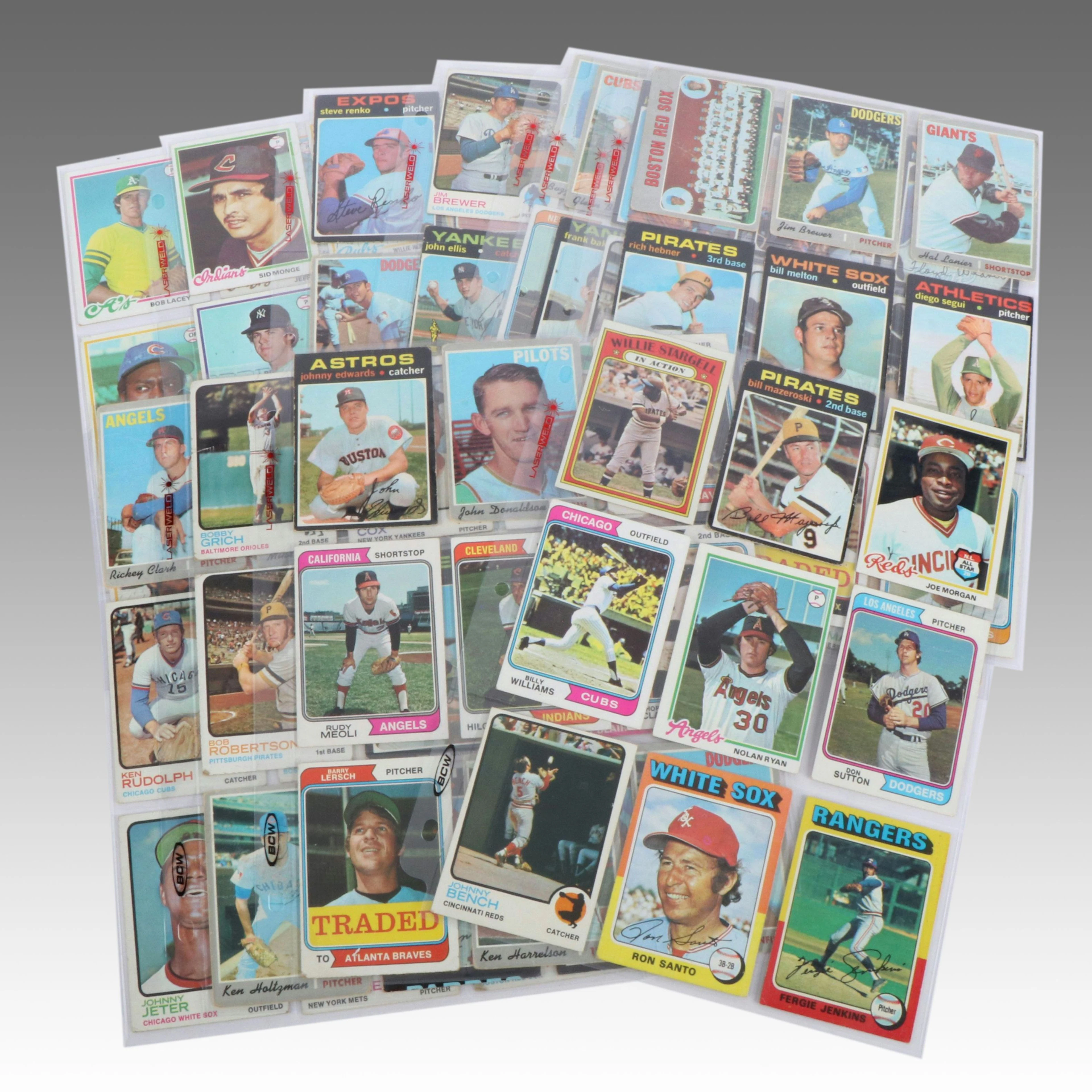 1970s Topps Baseball Cards with Nolan Ryan, Johnny Bench, and Willie Stargell