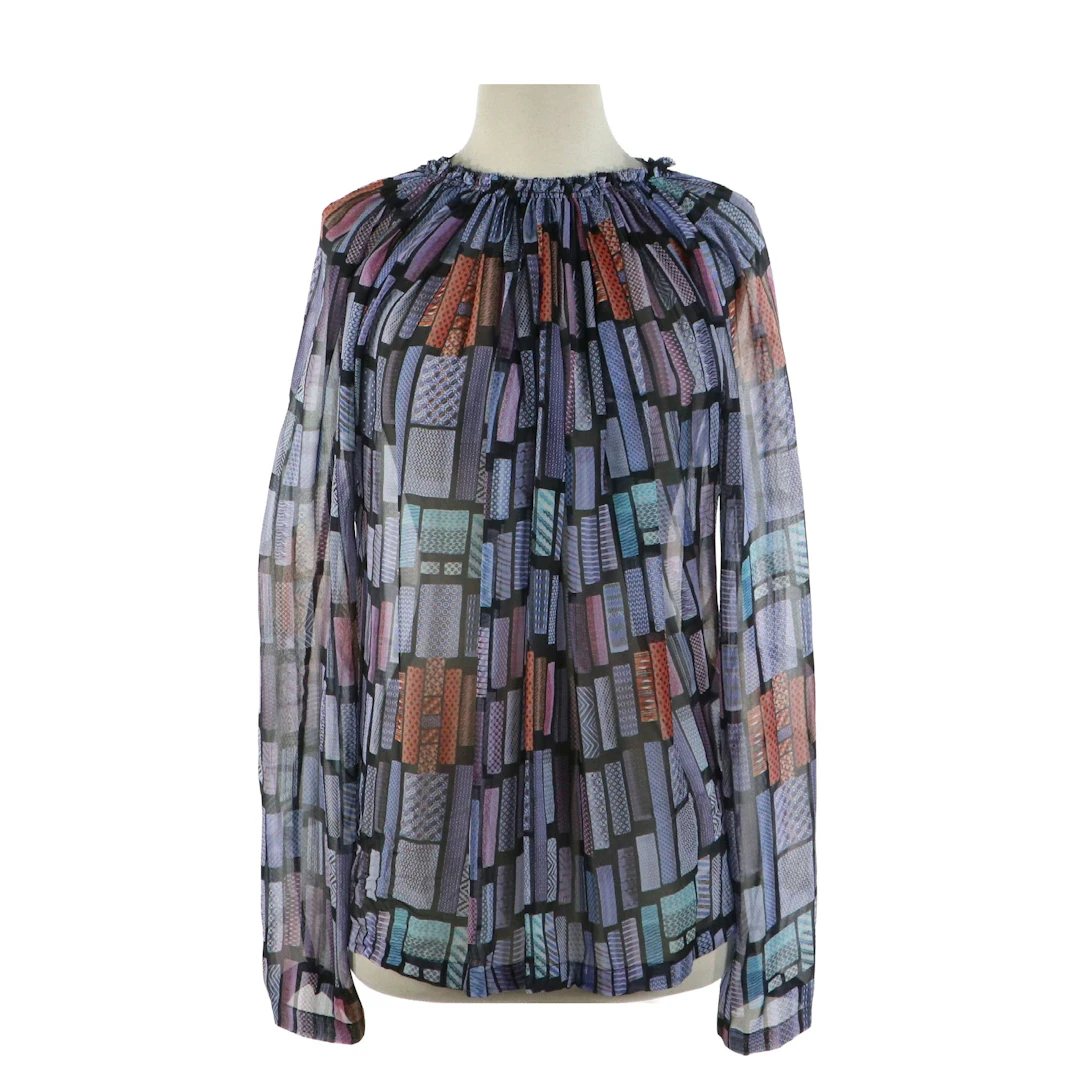 See by Chloé Pleated Blouse in Multicolor Print Sheer Silk
