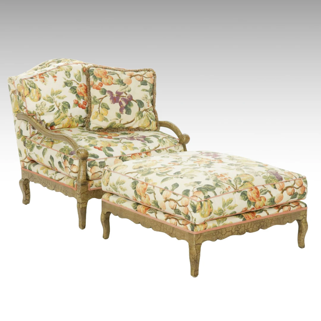 French Provincial Style Armchair and Ottoman