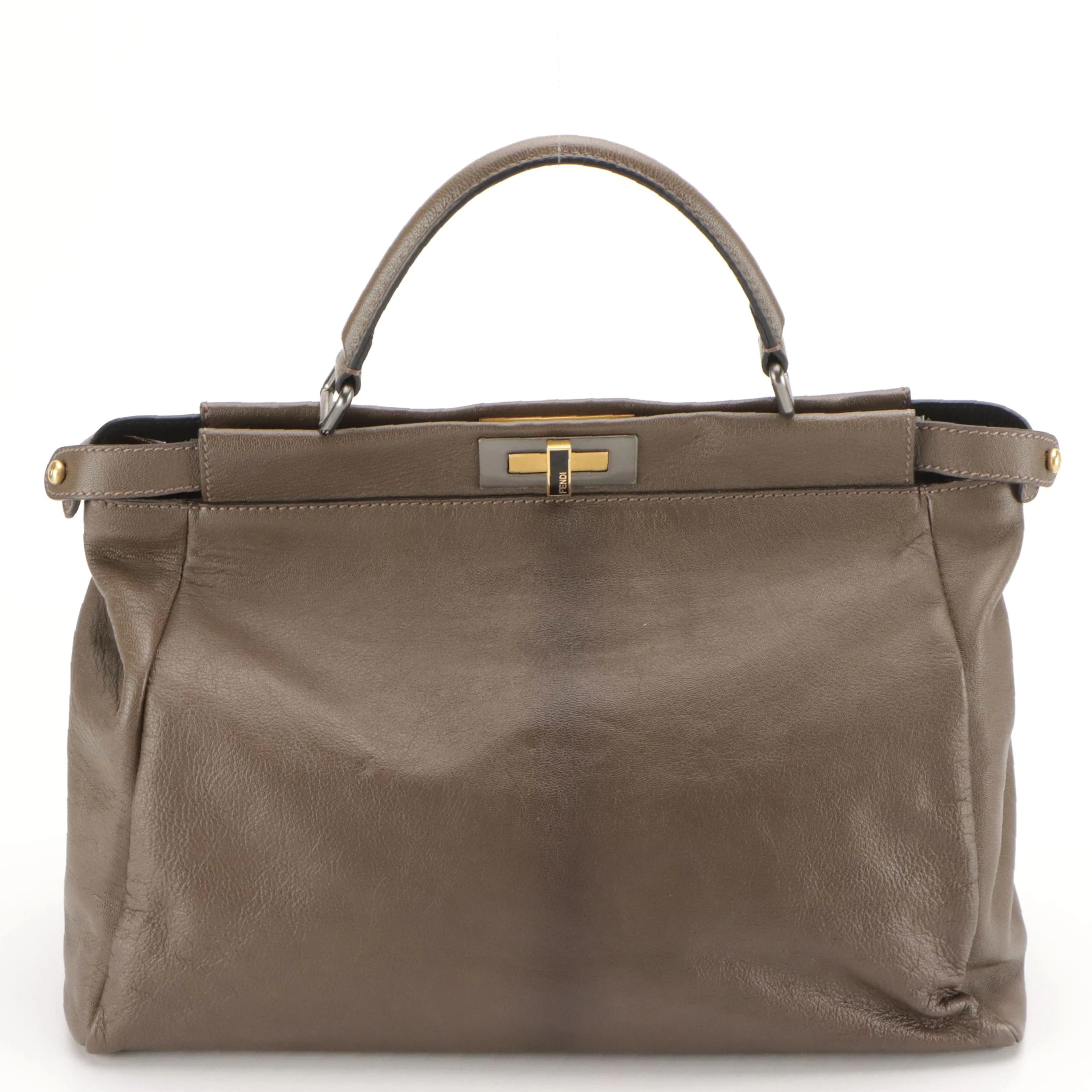 Fendi Large Peekaboo Two-Way Bag in Taupe Brown and Black Leather
