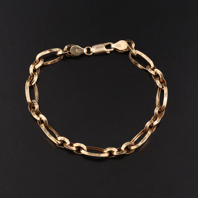 14K Knife-Edge Figaro Chain Bracelet